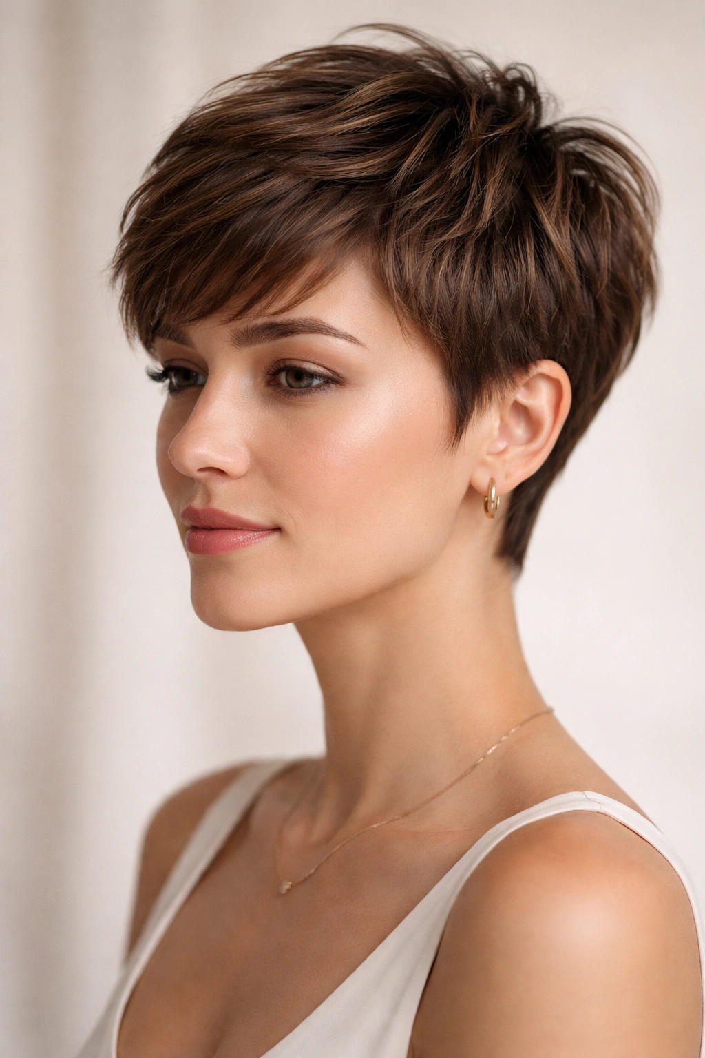 Close-up of textured pixie cut with shine and definition