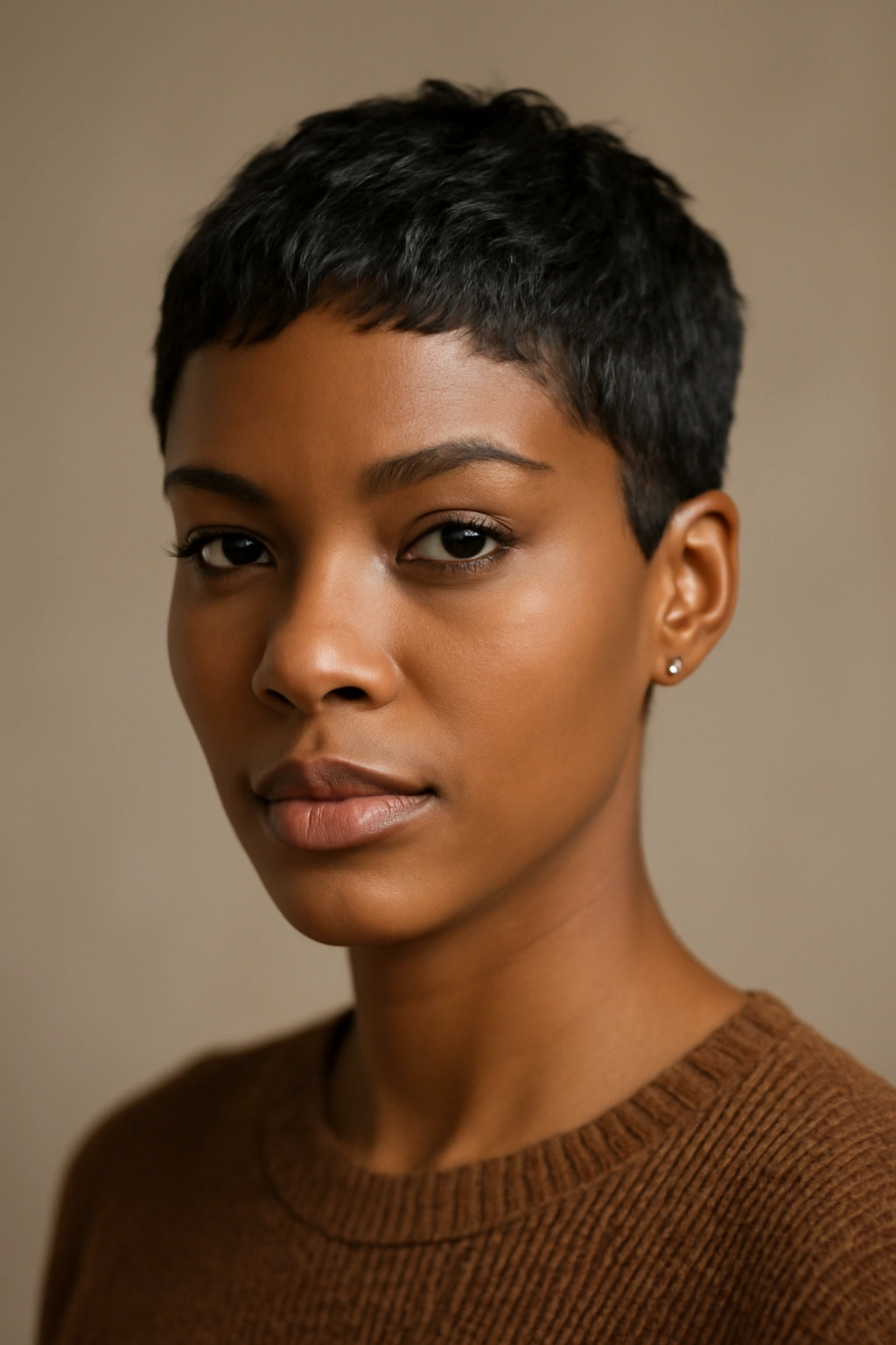 20 Short Haircut Ideas Every Black Woman Should Save 1 Close-up portrait of a woman with a classic pixie cut featuring textured short hair