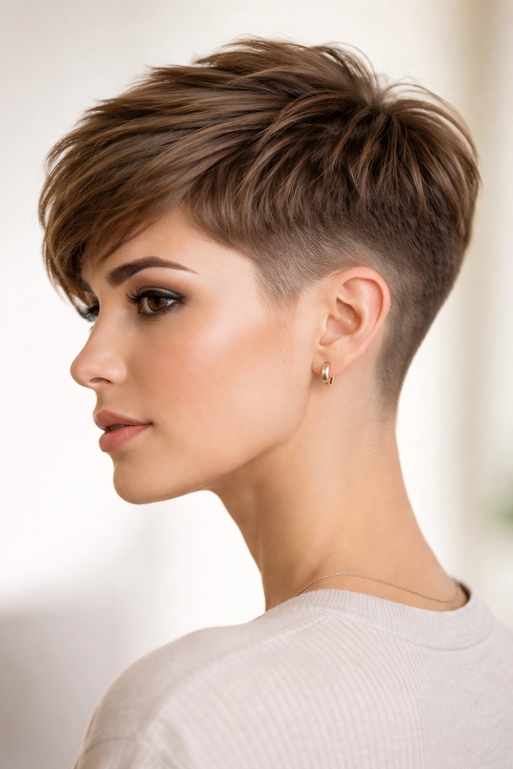 Close-up of a pixie fade showing a smooth crown-to-nape gradient