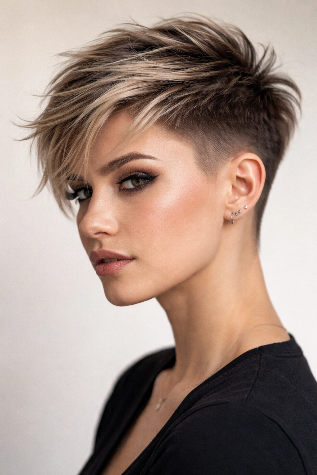 10 Edgy Pixie Cuts With Serious Attitude 7 Close-up of a grown-out pixie with a subtle fade on the sides and textured top