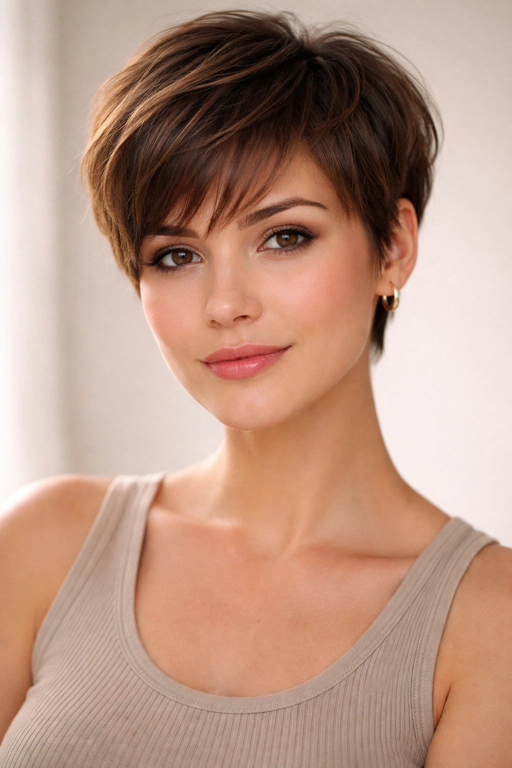 12 Pixie Haircuts With Bangs For Round Faces 16 Confident portrait of a person with a pixie haircut