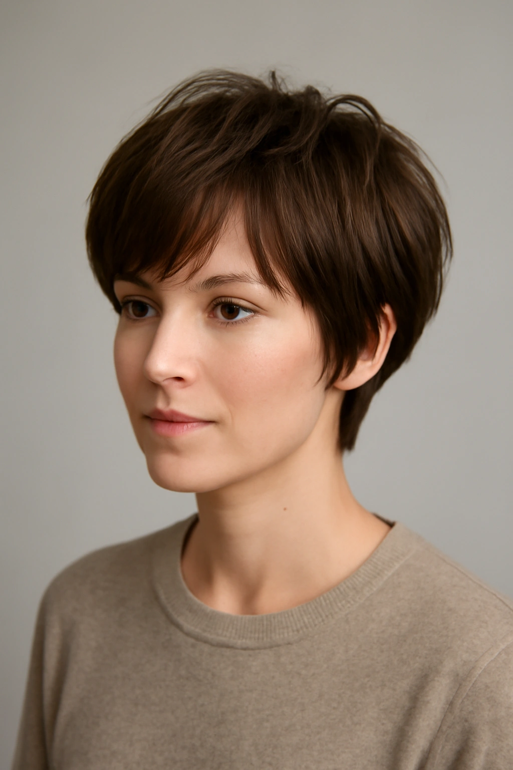 Pixie with layered top and fringe adding fullness