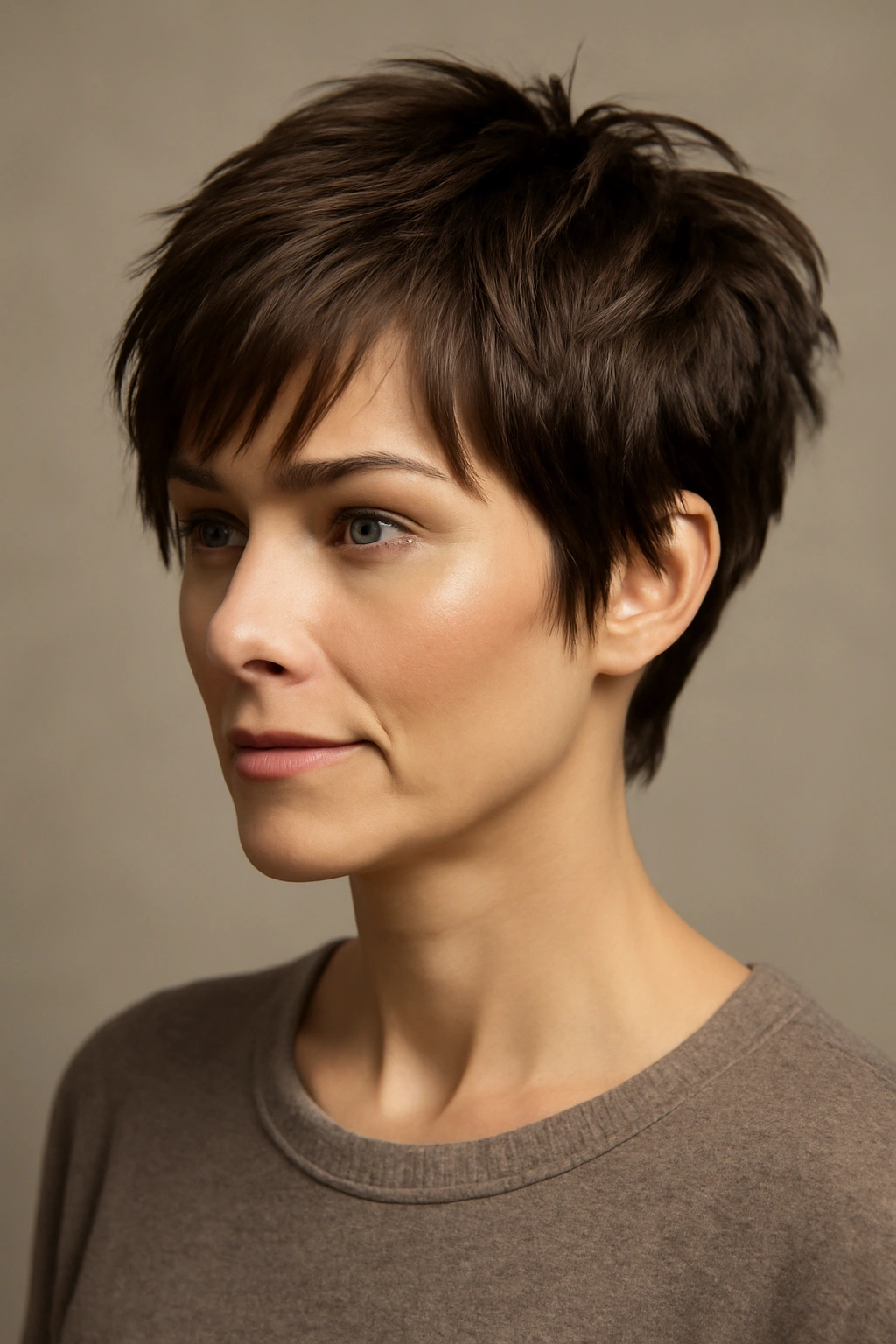 Close-up of The Choppy Layers Pixie hairstyle with distinct layered texture.