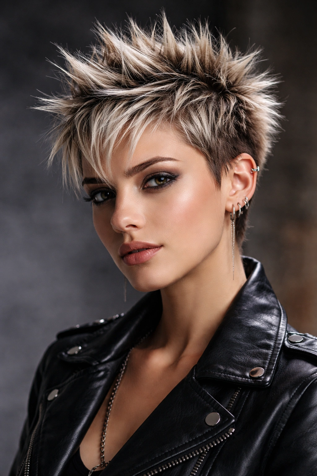 Spiky punk-inspired pixie with short crown spikes
