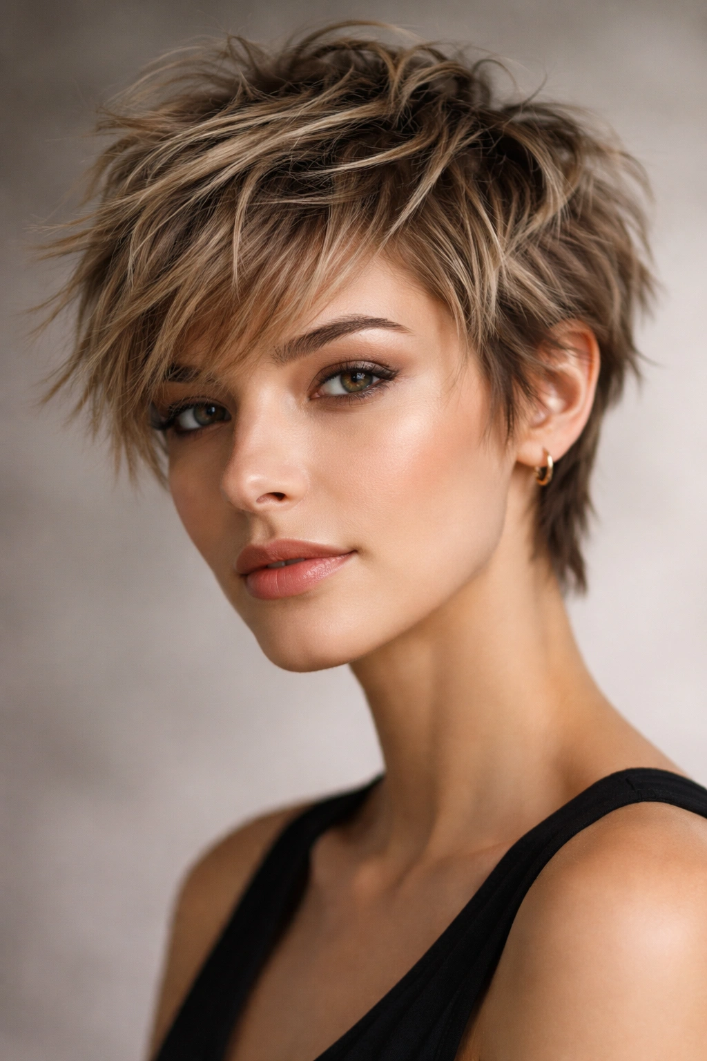 Tousled choppy pixie with uneven layers and undone texture
