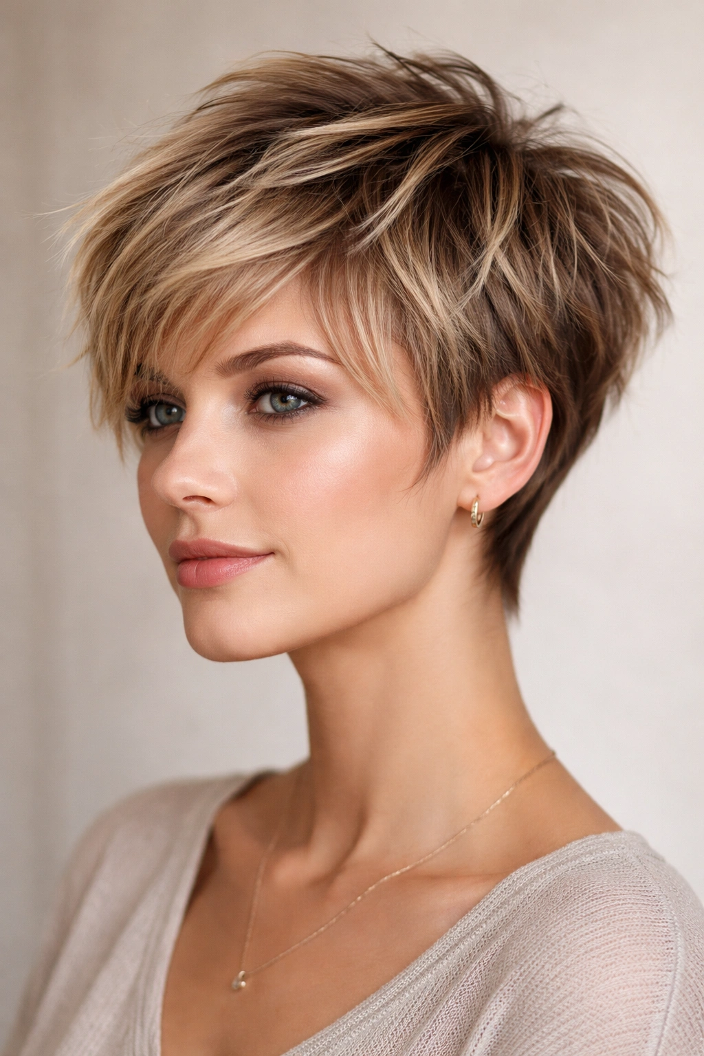10 Short Haircuts For Women Who Hate Styling 7 Close-up of a choppy layered pixie cut highlighting texture and movement