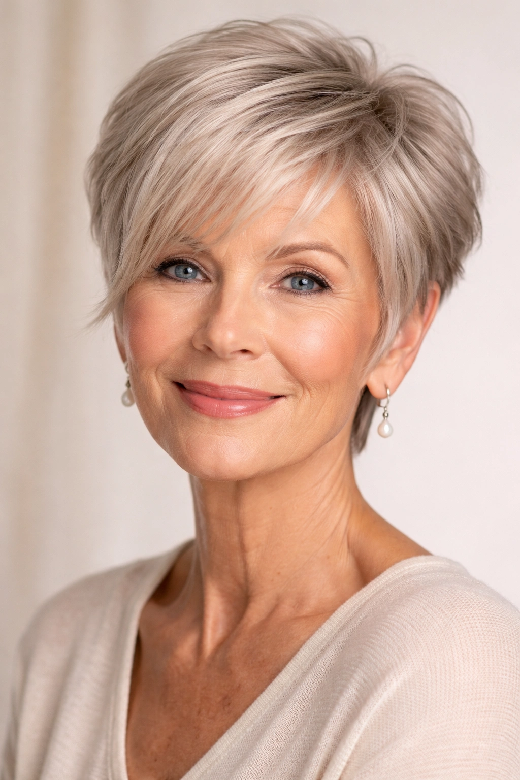 Pixie with longer front sections framing the face.