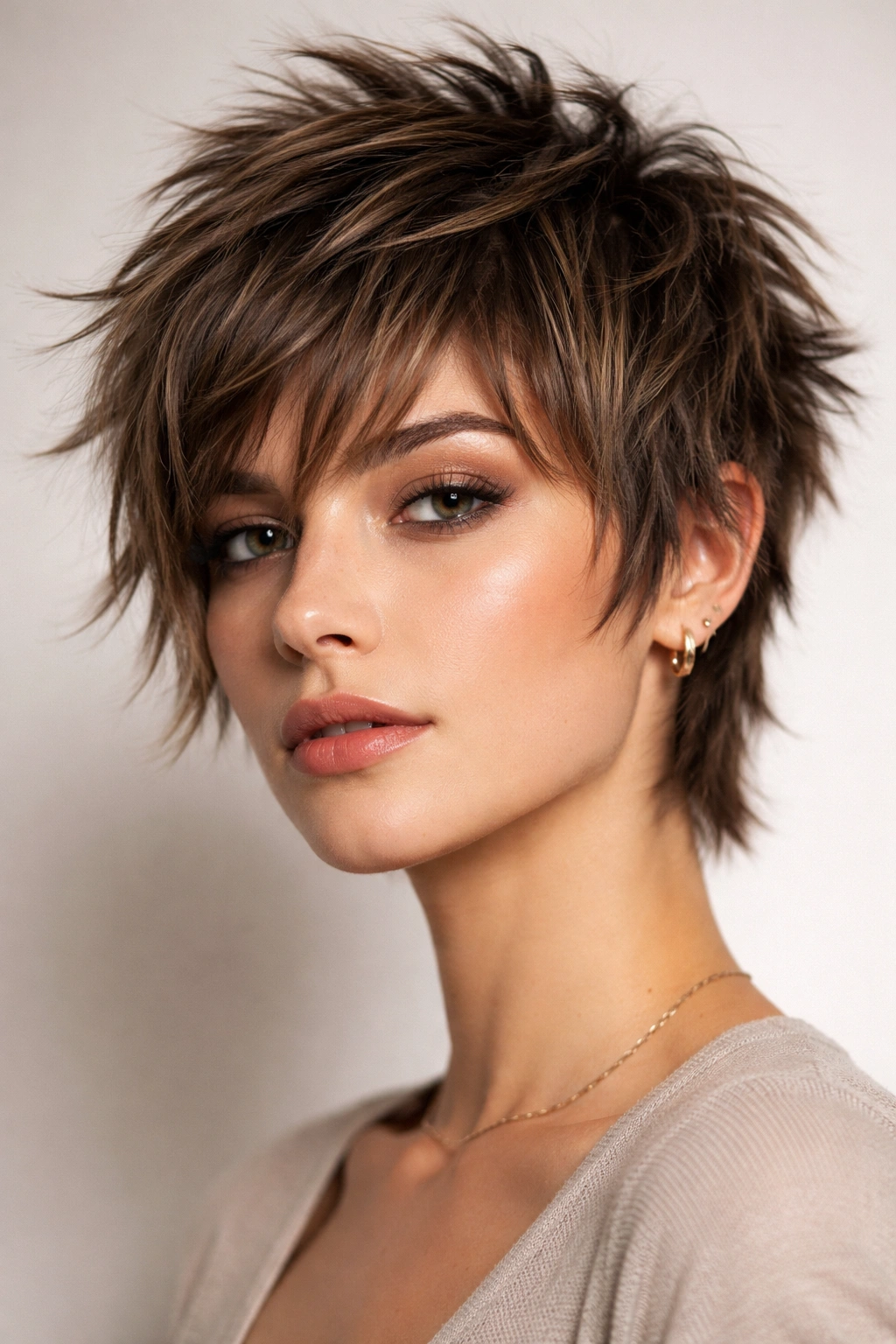 Bold pixie shag with multidirectional choppy layers