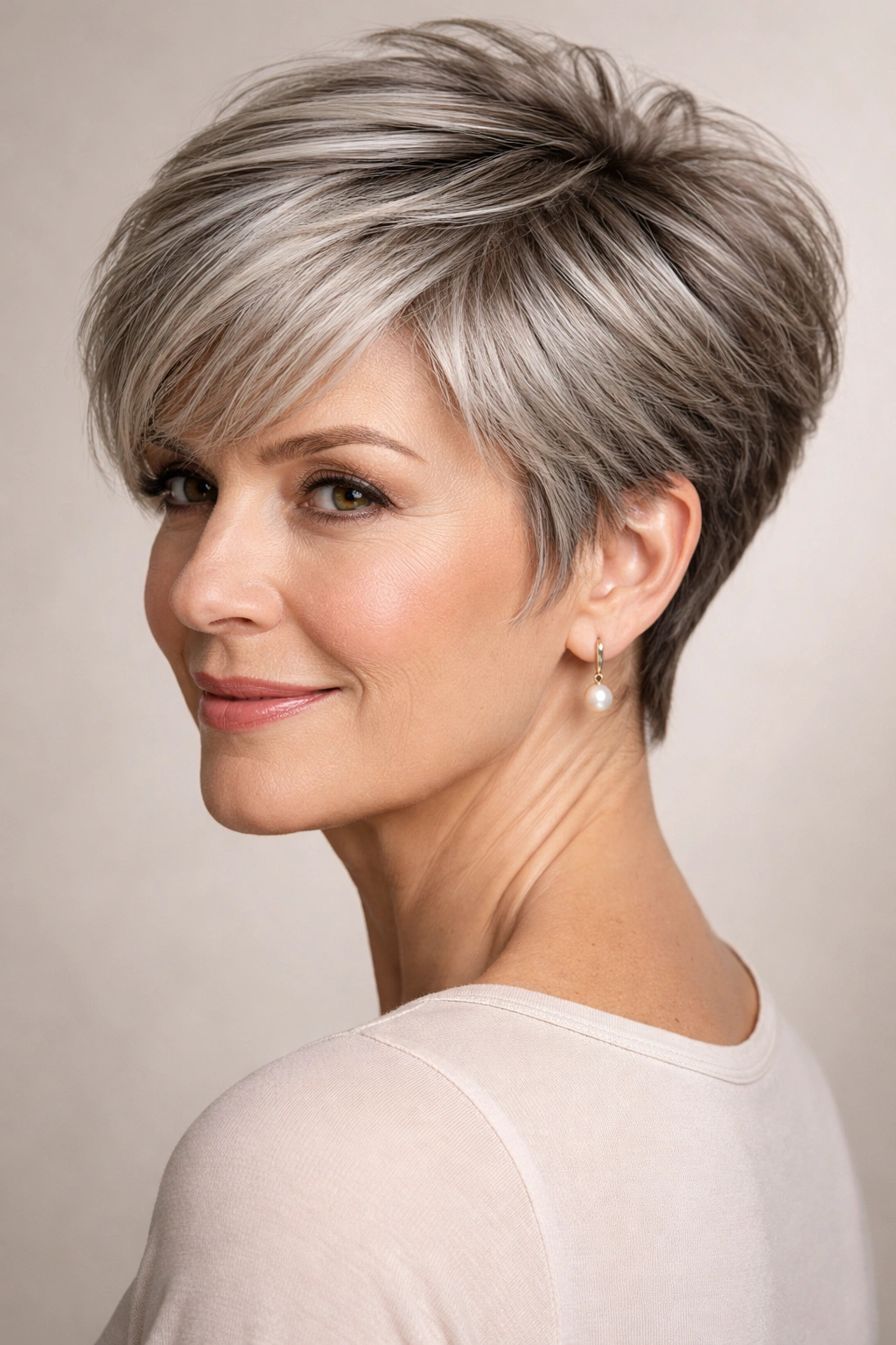 Pixie cut on thick hair with soft, layered texture