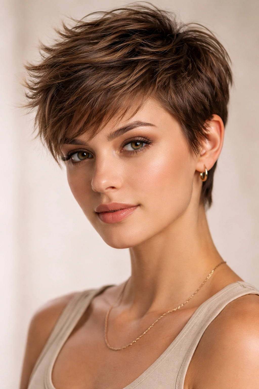 15 Awkward In Between Length Haircuts That Work 13 Close-up portrait of a person with a grown-out pixie cut showcasing texture and pomade shine