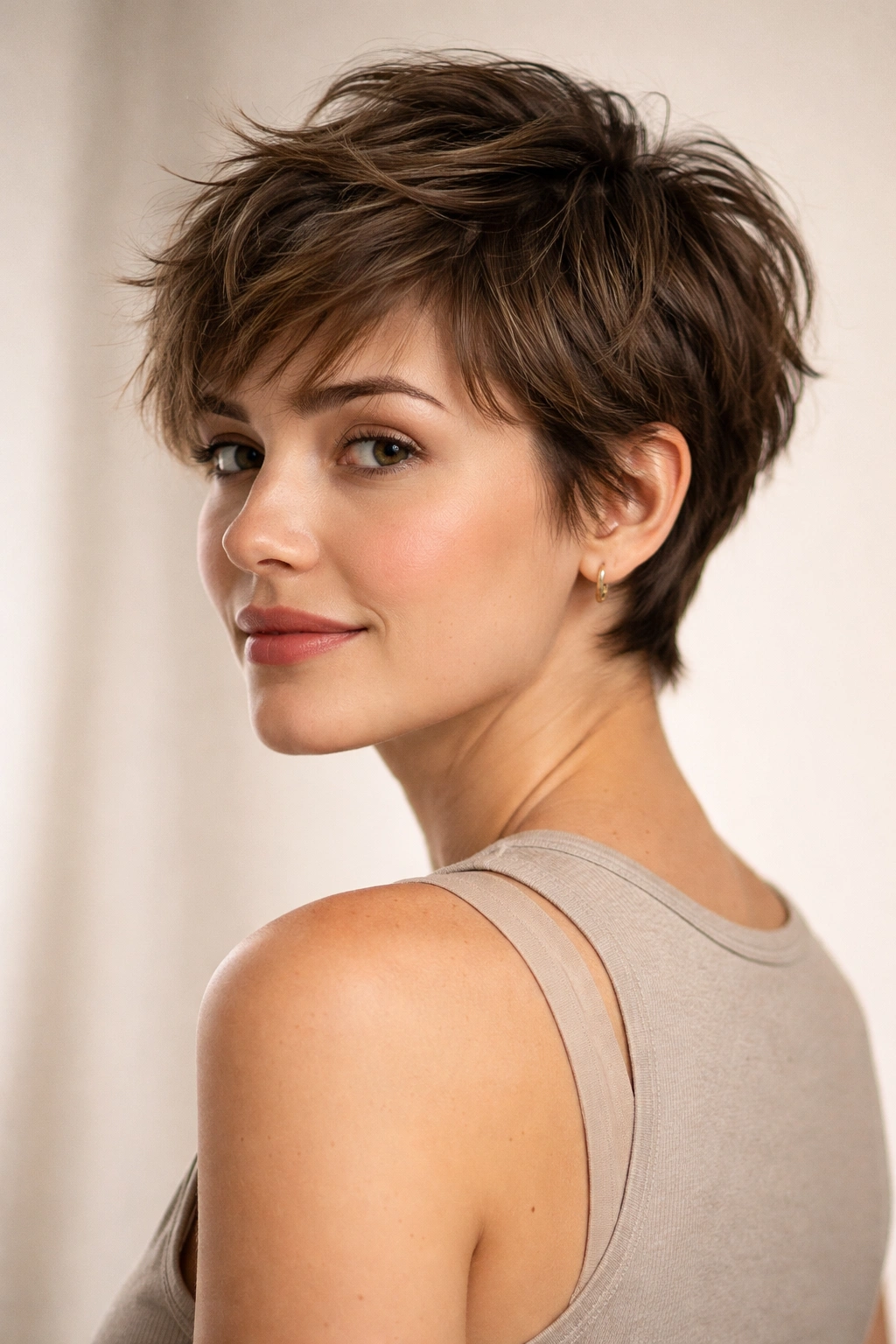 10 Short Haircuts That Grow Out Without Awkwardness 15 Portrait of textured pixie cut showing transition-friendly silhouette