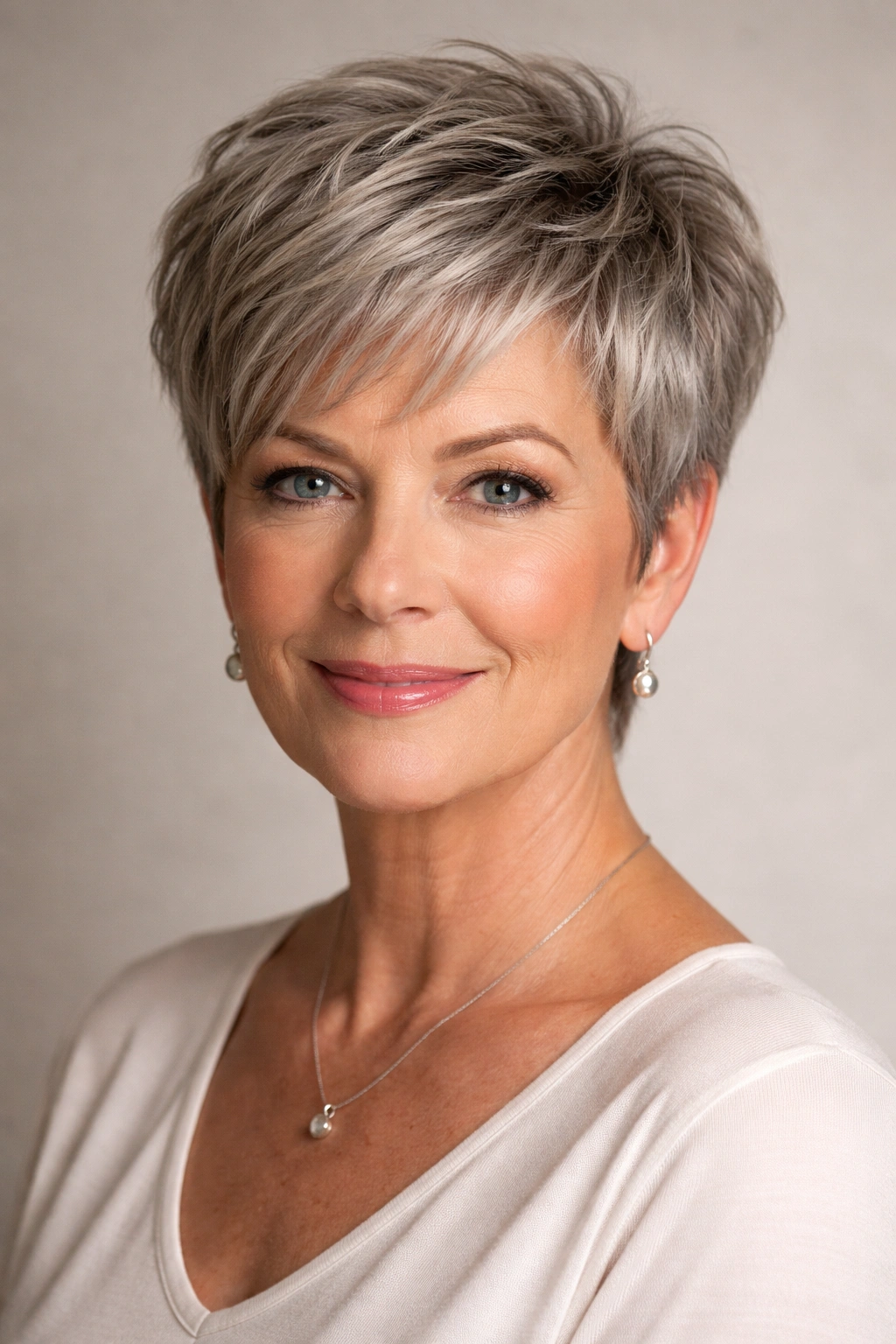 Classic pixie cut with textured layers adding height