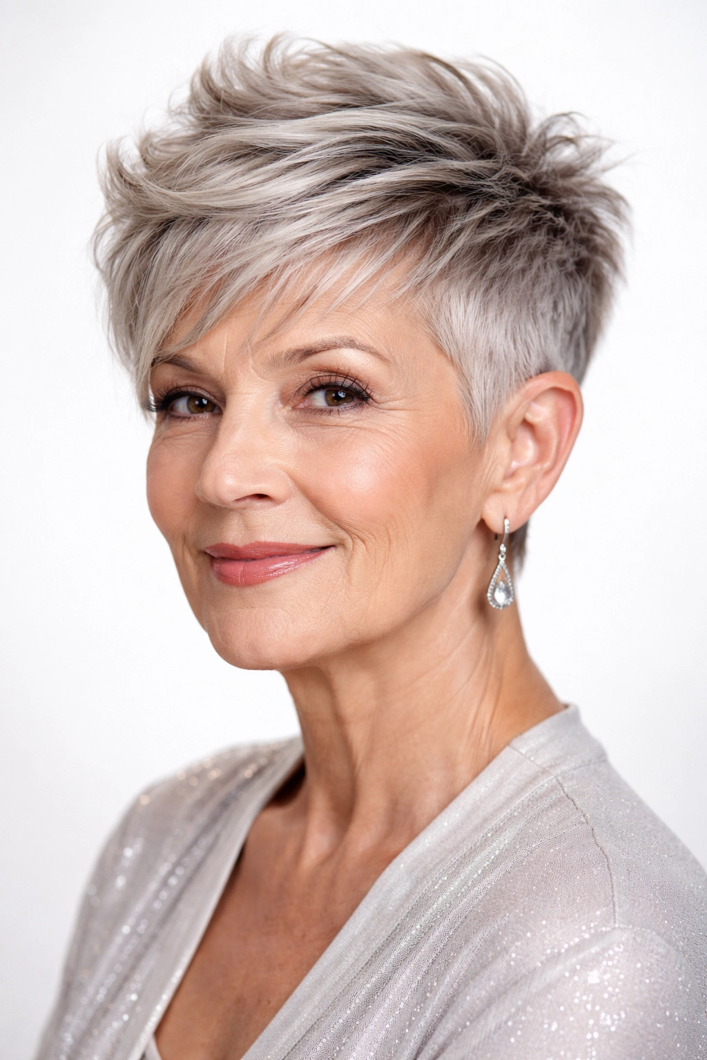 Pixie hairstyle with an undercut and textured top