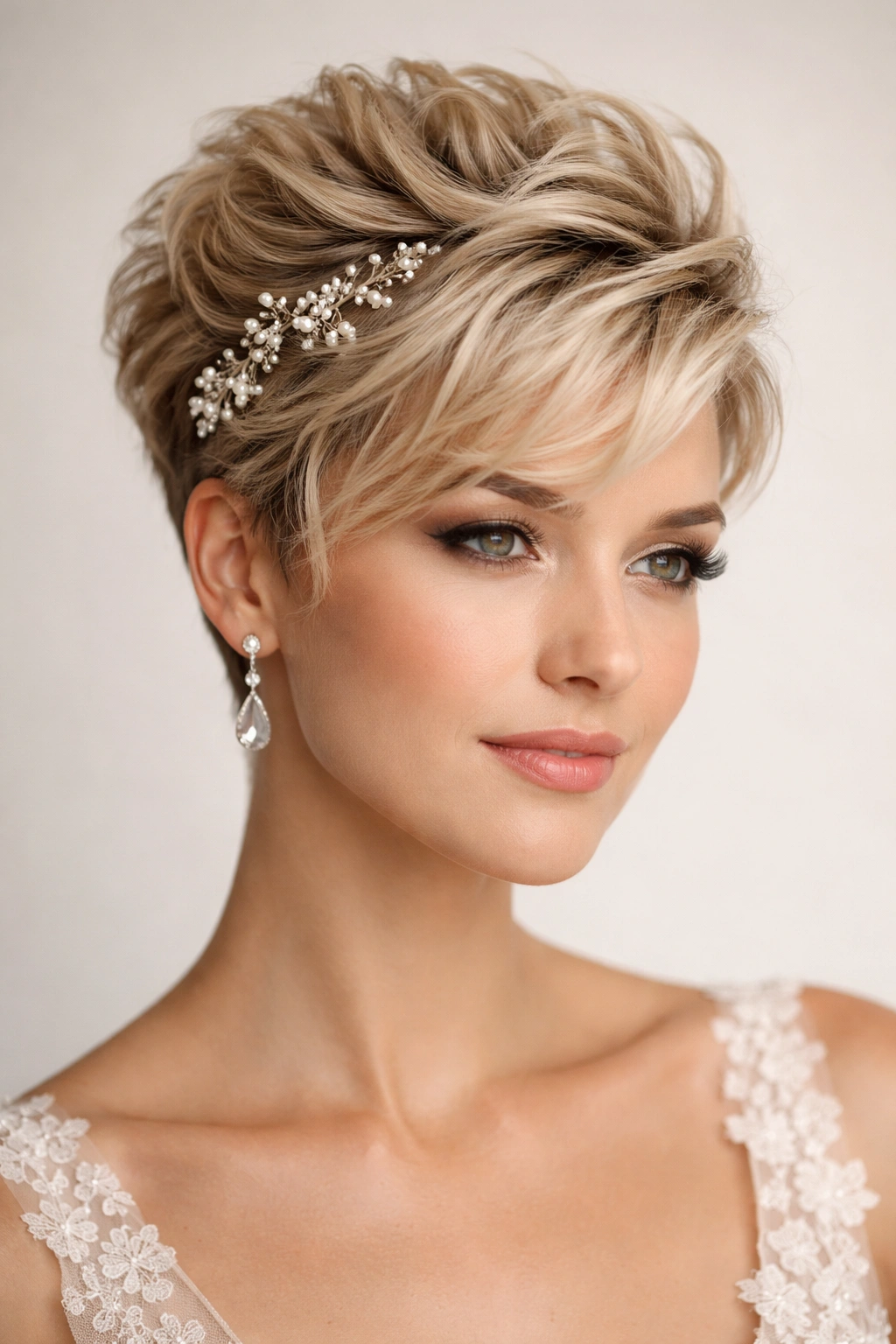 Textured pixie upstyle with hair accessories