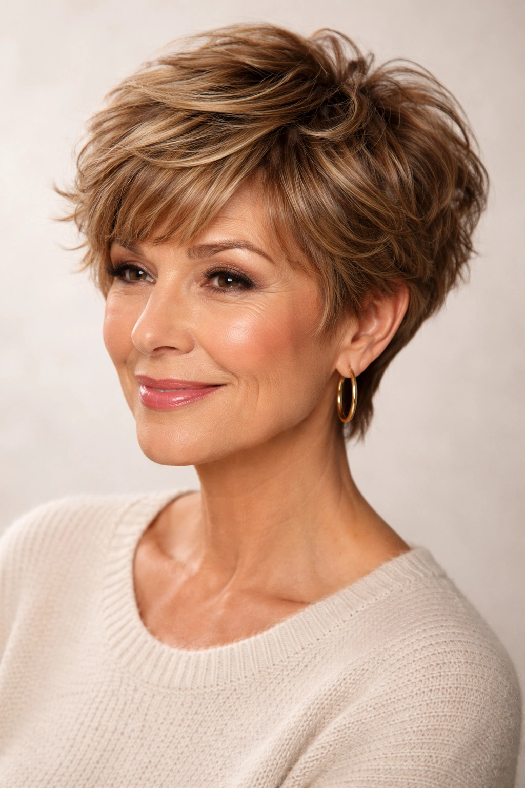 Choppy pixie with waves in golden brown