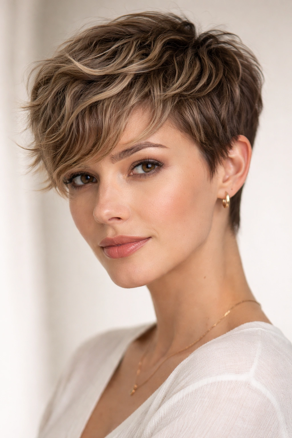 10 Fine Wavy Hairstyles For A Much Fuller Look 2 Close-up of textured pixie with waves, short top and choppy layers