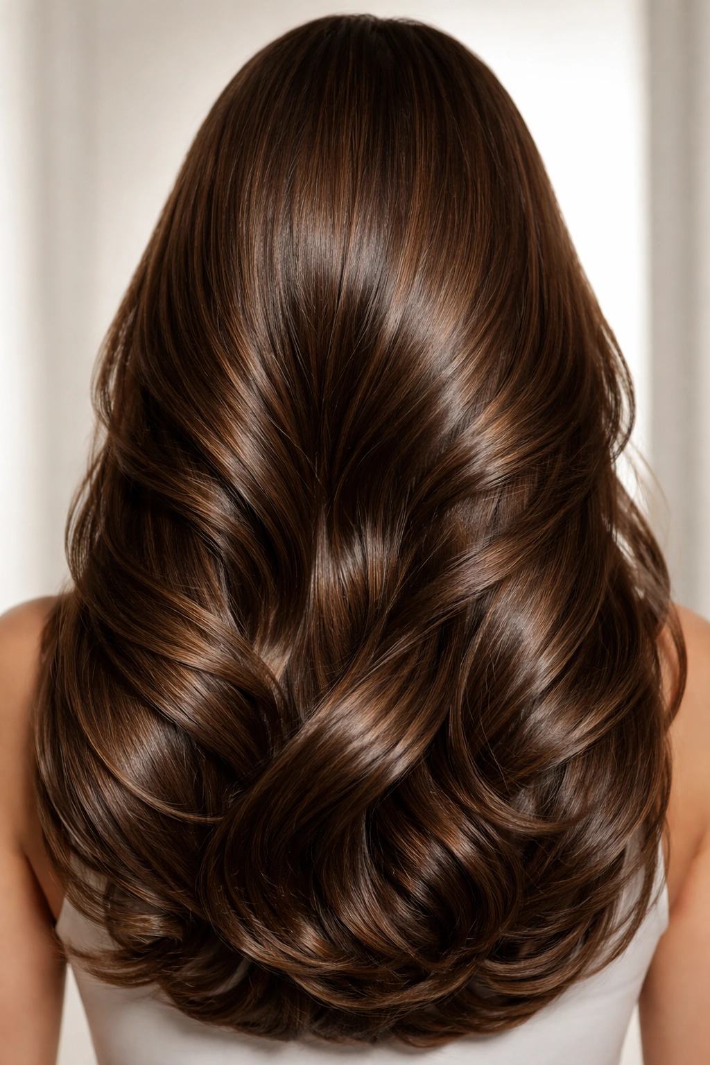 Close-up of sleek, polished blowout hair with high shine