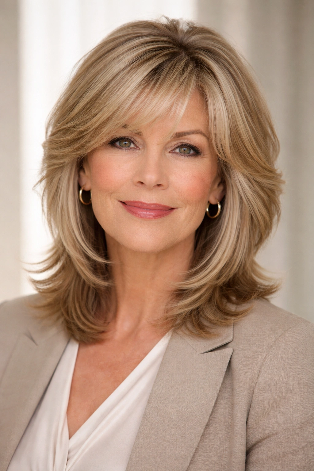 Mature person with polished shag and precise layers
