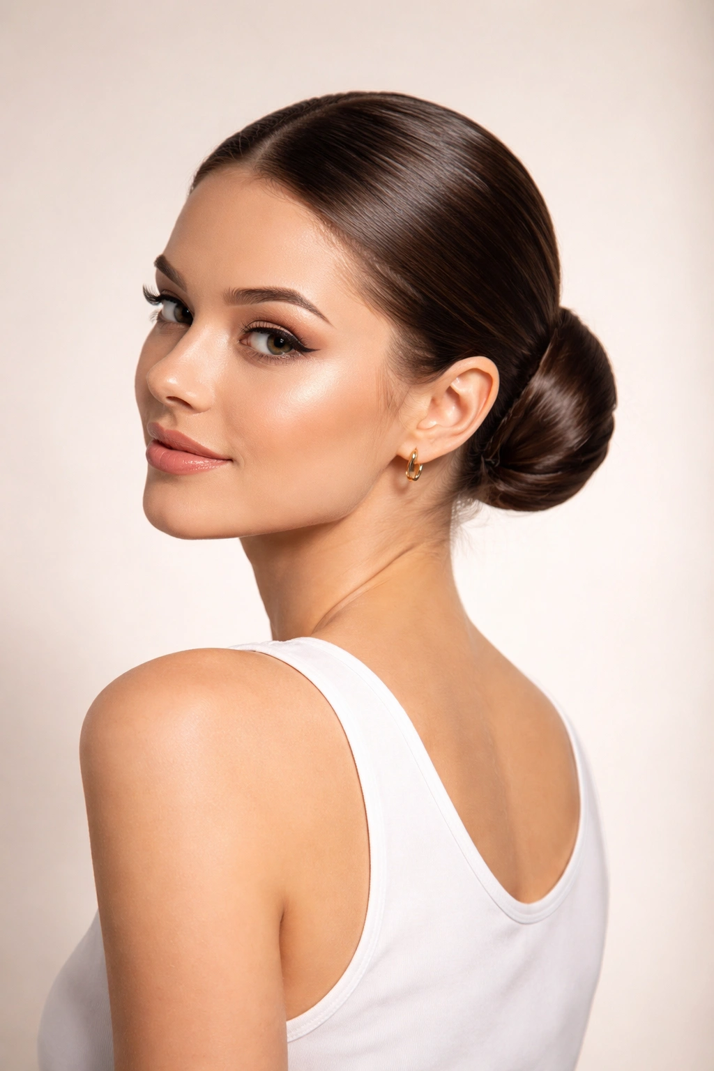 Person with a polished low bun signaling a completed sleek style
