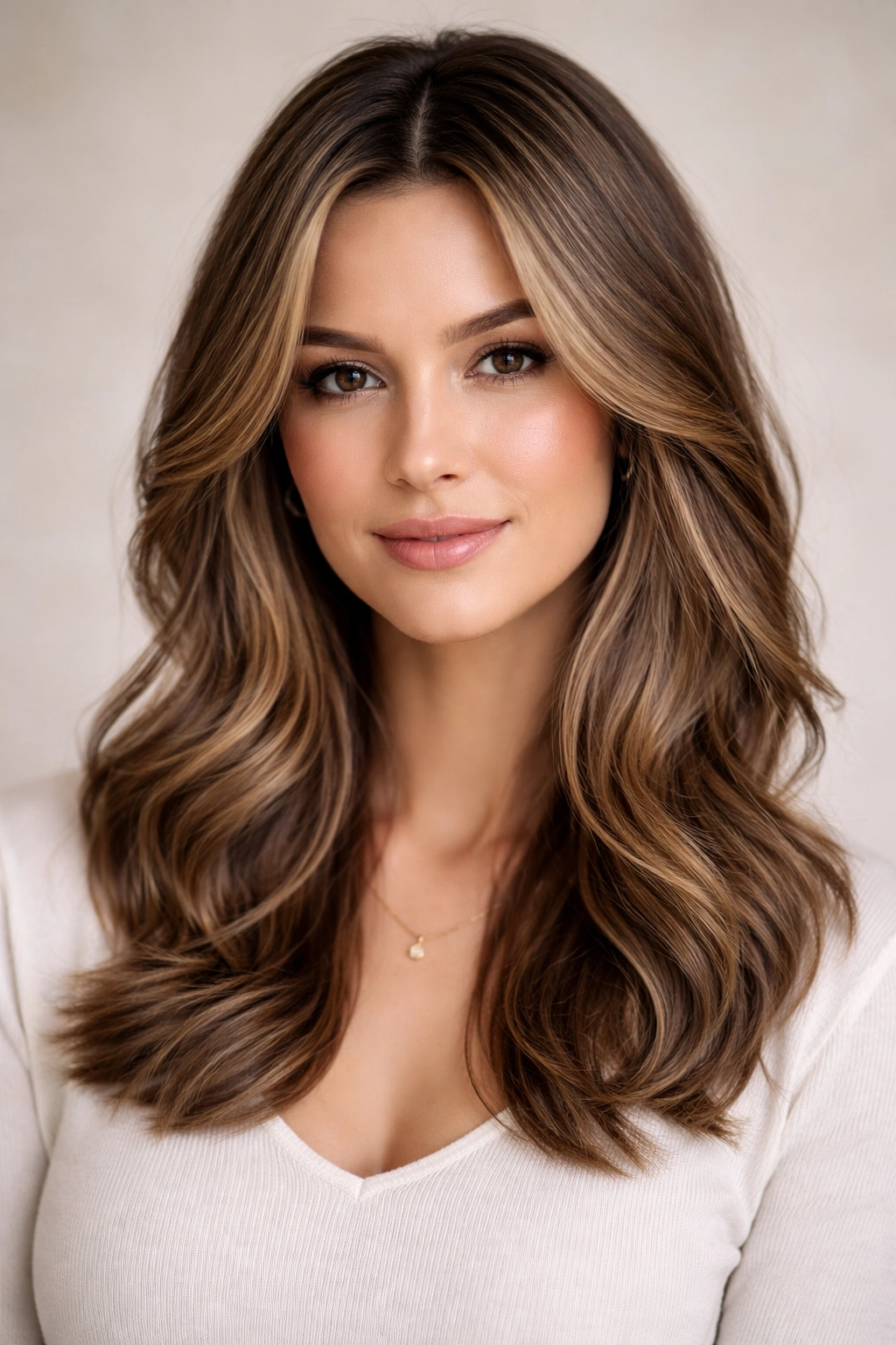 Hair with face-framing layers and polished waves