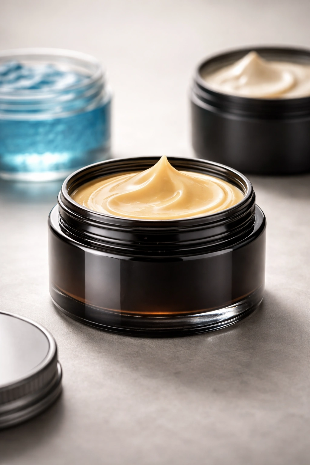Single jar of pomade on a plain background.