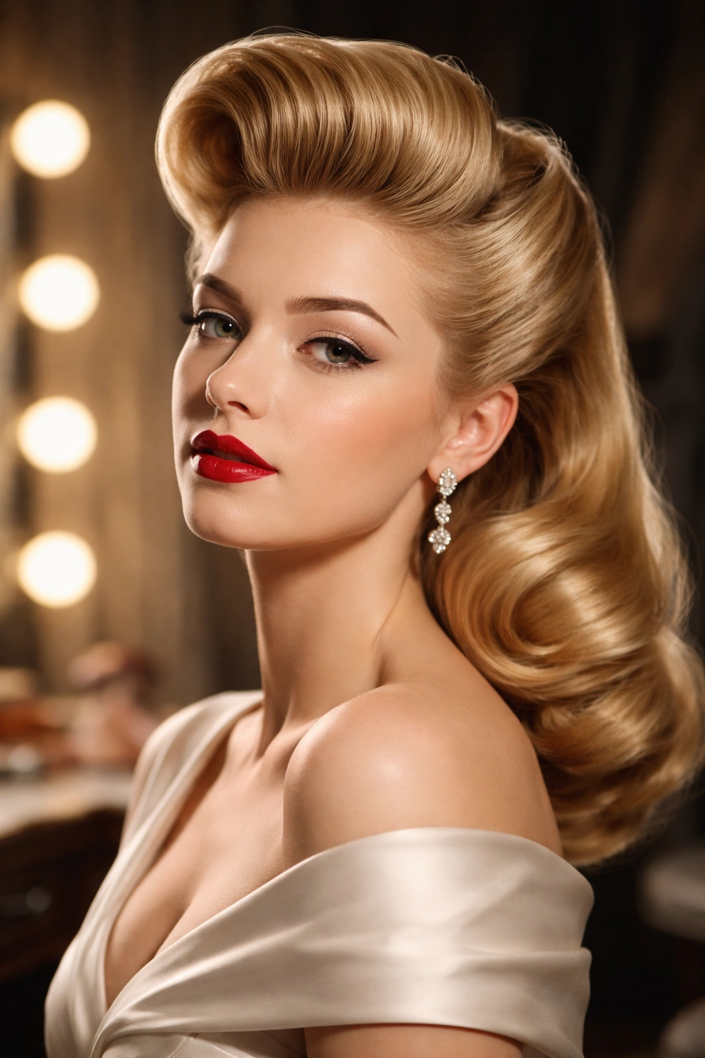 Pompadour hairstyle with high crown and sleek top