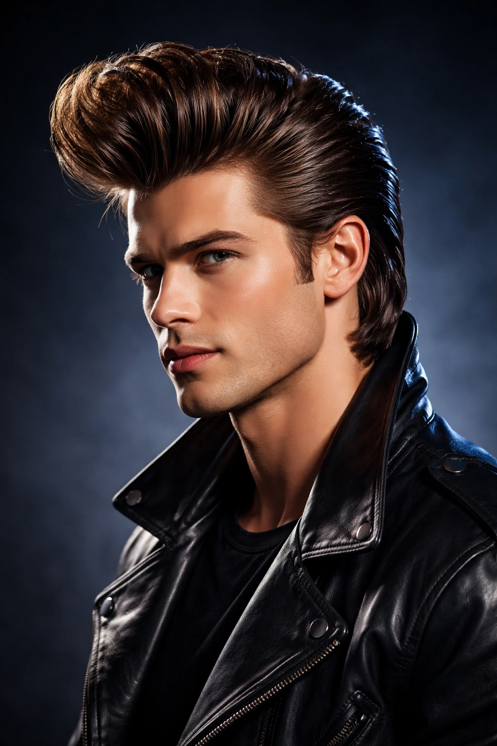 Dramatic pompadour hairstyle with high front elevation
