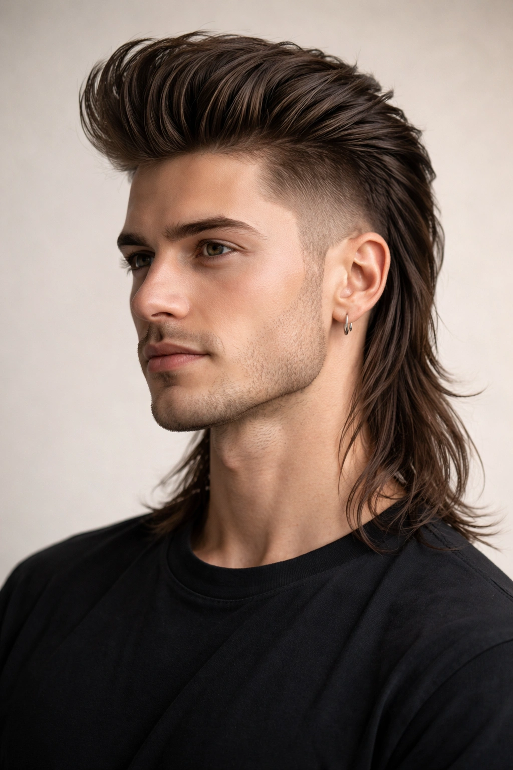 12 Straight Hair Mullet Cuts That Actually Work 10 Three-quarter view of The Pompadour Mullet showing crown height