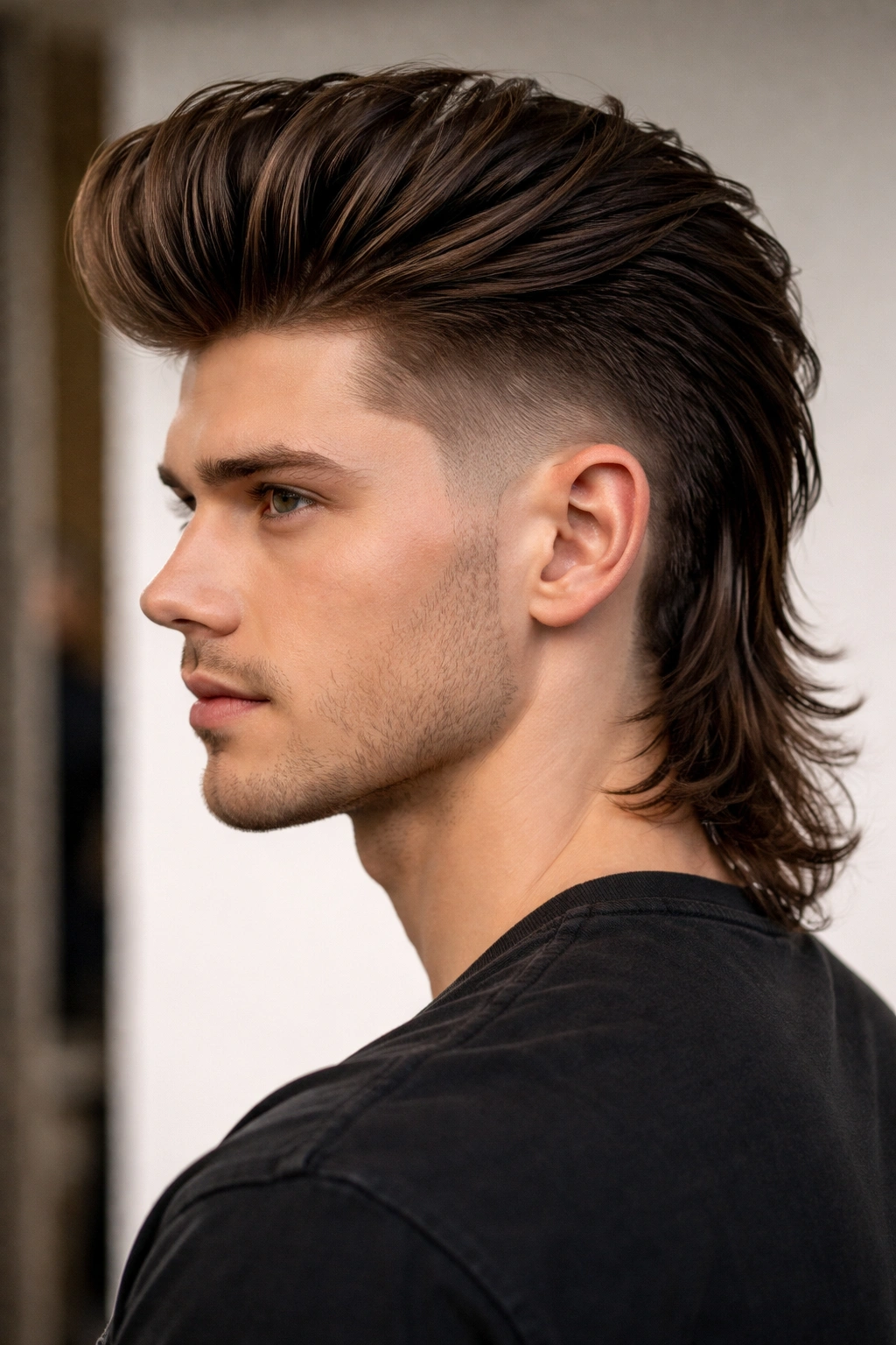 15 Short Mullet Haircuts Worth The Big Chop 11 Portrait of pompadour mullet with voluminous top and short sides