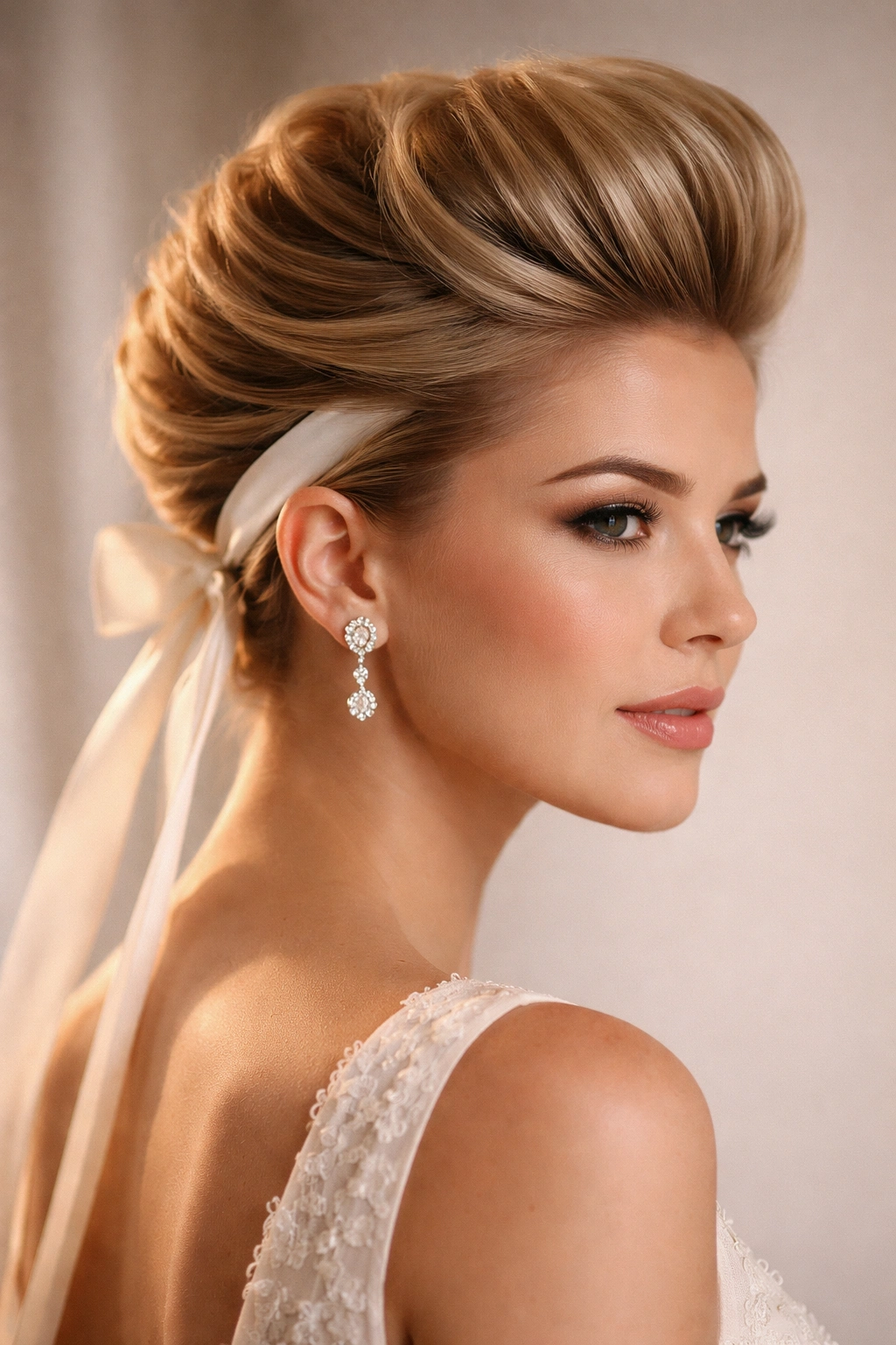 Structured pompadour with ribbon detail