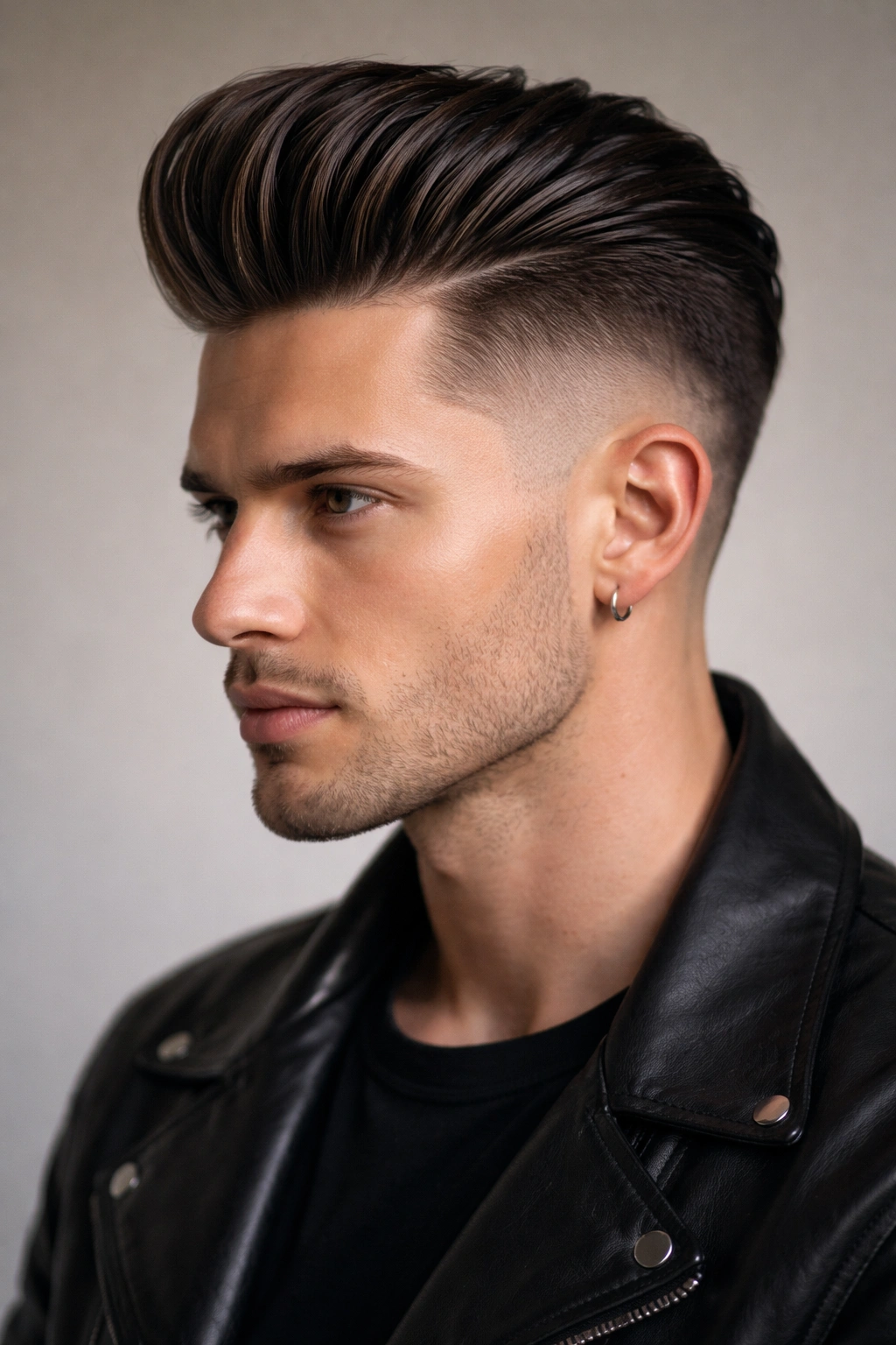 12 Statement Hairstyles With Shaved Sides 3 Profile shot of a high-volume pompadour with shaved sides