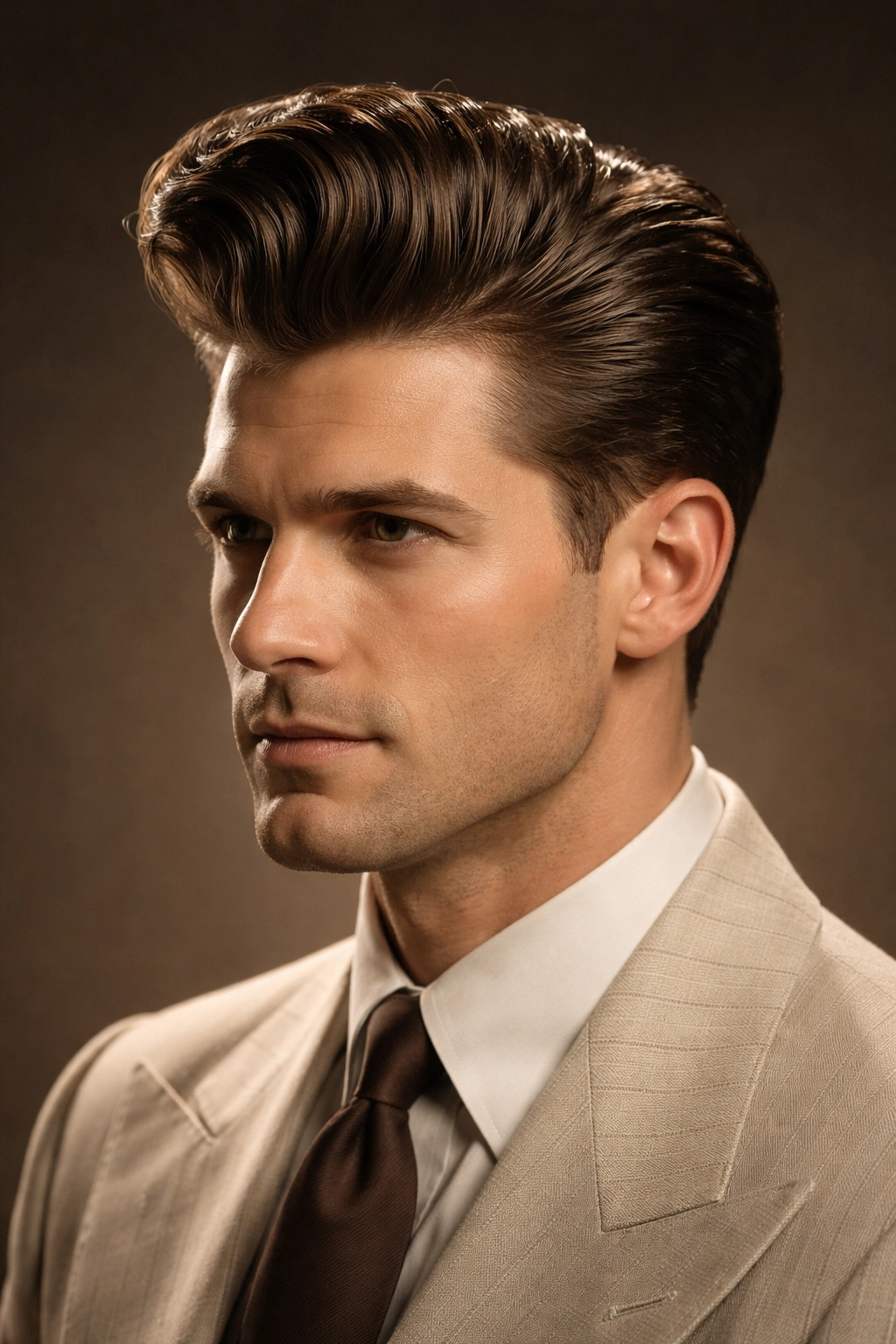 Man with a voluminous pompadour wave and tall hairstyle