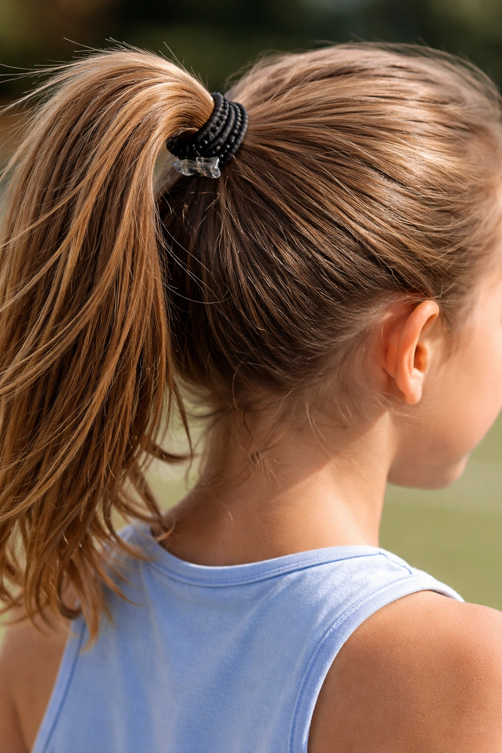 Secure high ponytail with grip elastic and clip at the base