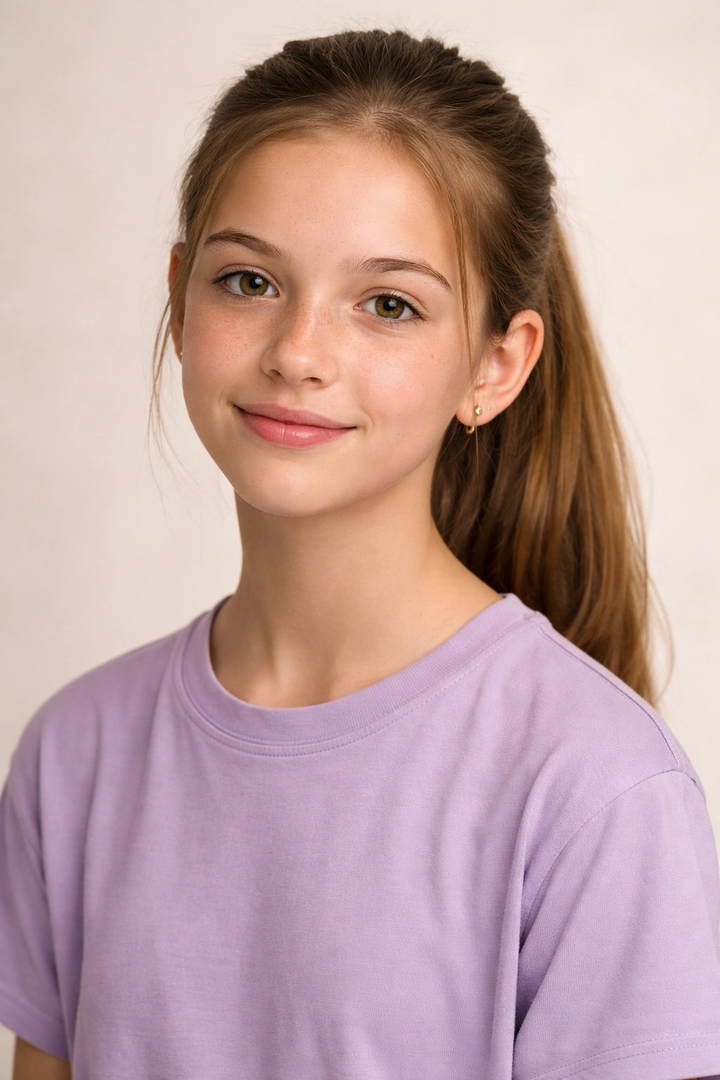 Student with simple ponytail in a calm studio setting