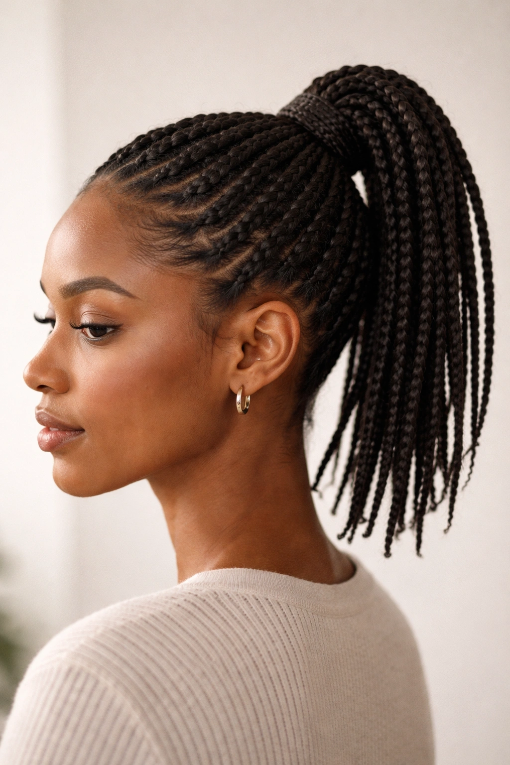 15 Box Braid Styles That Look Great On Short Hair 8 High ponytail with braids wrapped around the base on short hair