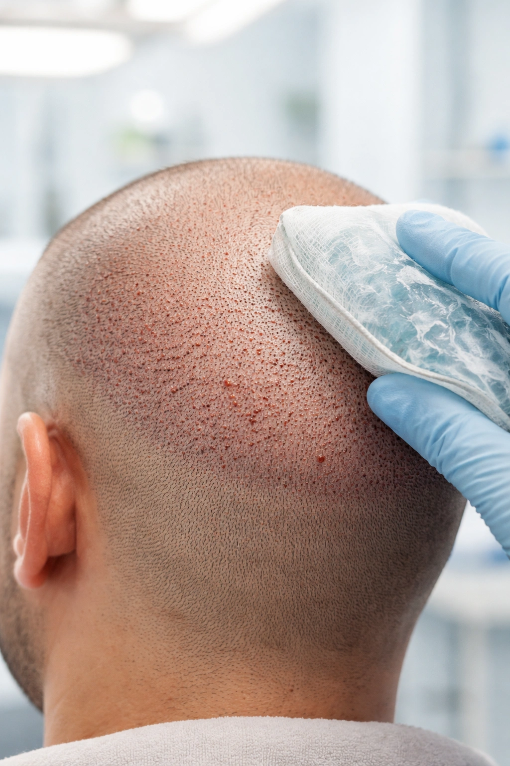 Post-op scalp with healing signs in clinical setting