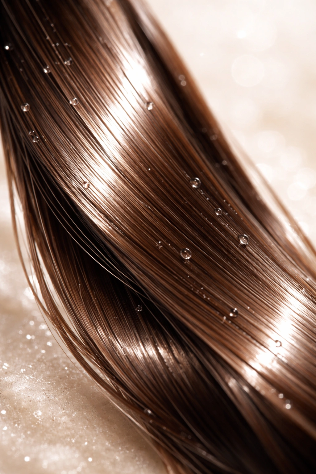 Glossy moisturized hair strand after treatment