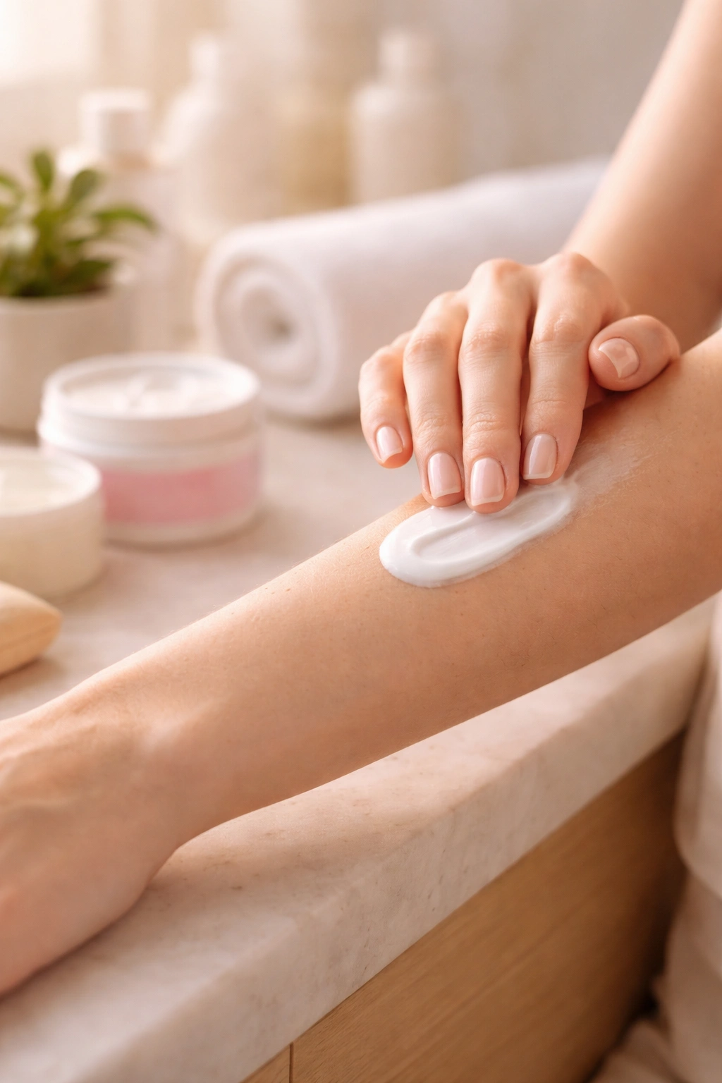 Forearm with moisturizer applied after depilatory treatment