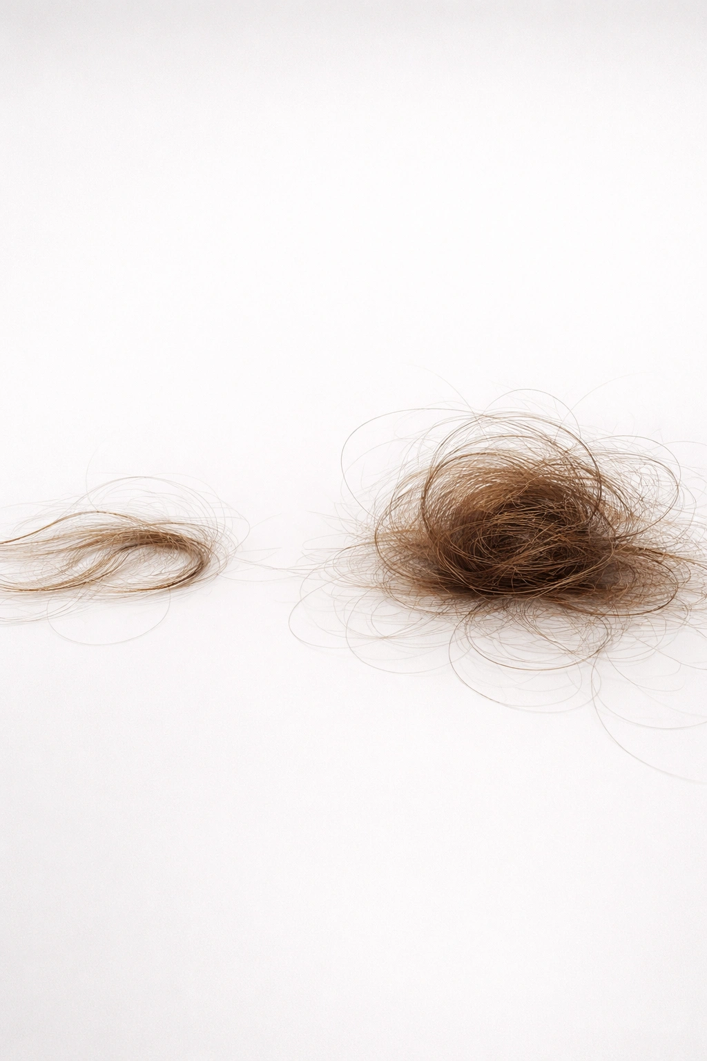 Abstract hair strand clusters showing delayed onset of shedding