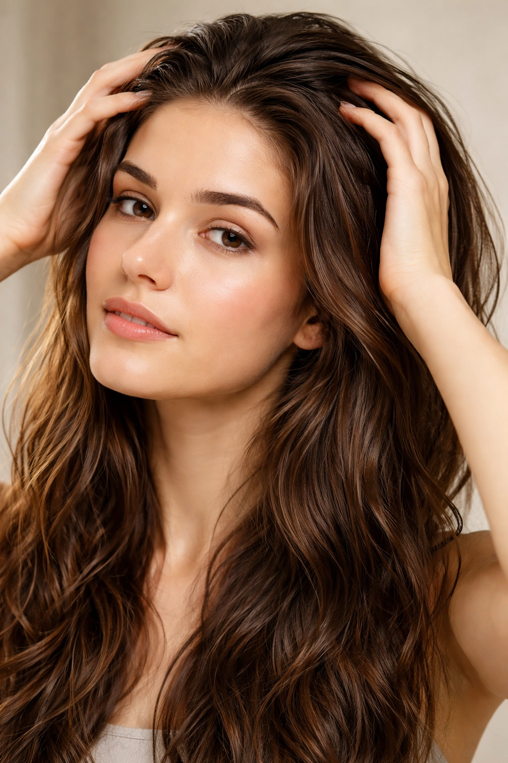 Head-and-shoulders view showing hair with natural oil sheen