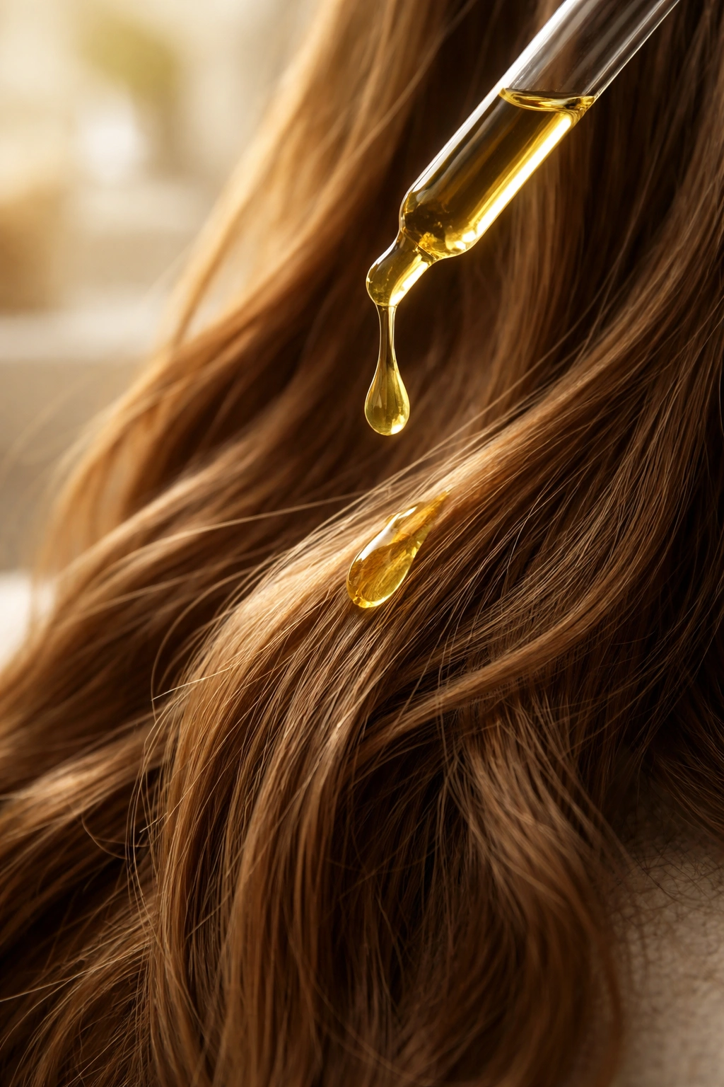 Dry hair with a drop of oil on mid lengths before shower