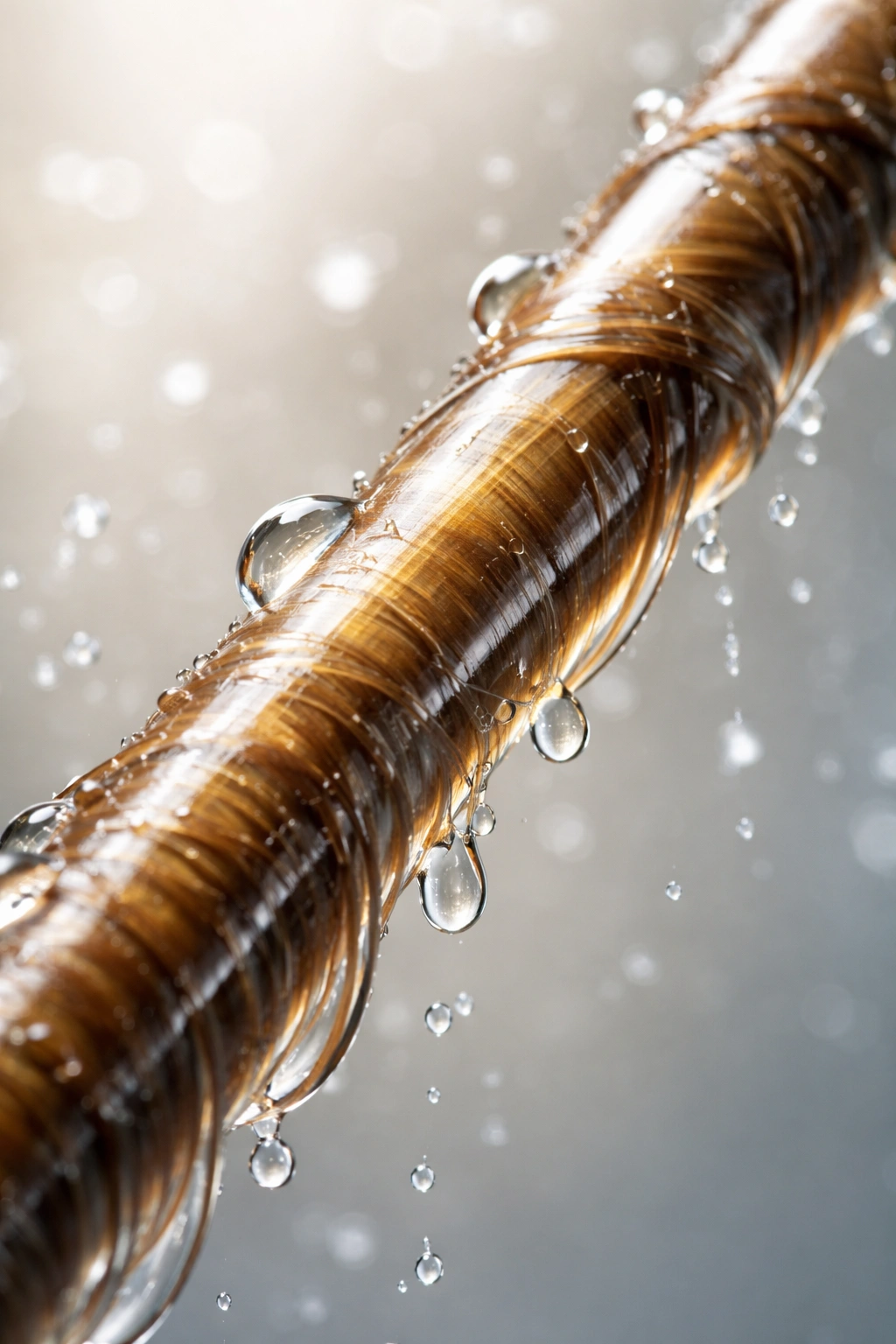 Hair strand coated with protective oil before swimming