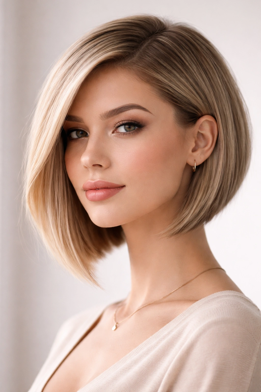25 Bob Cuts Matched To Your Face Shape And Hair 23 Diamond-faced person with a precision-cut angled bob on fine hair