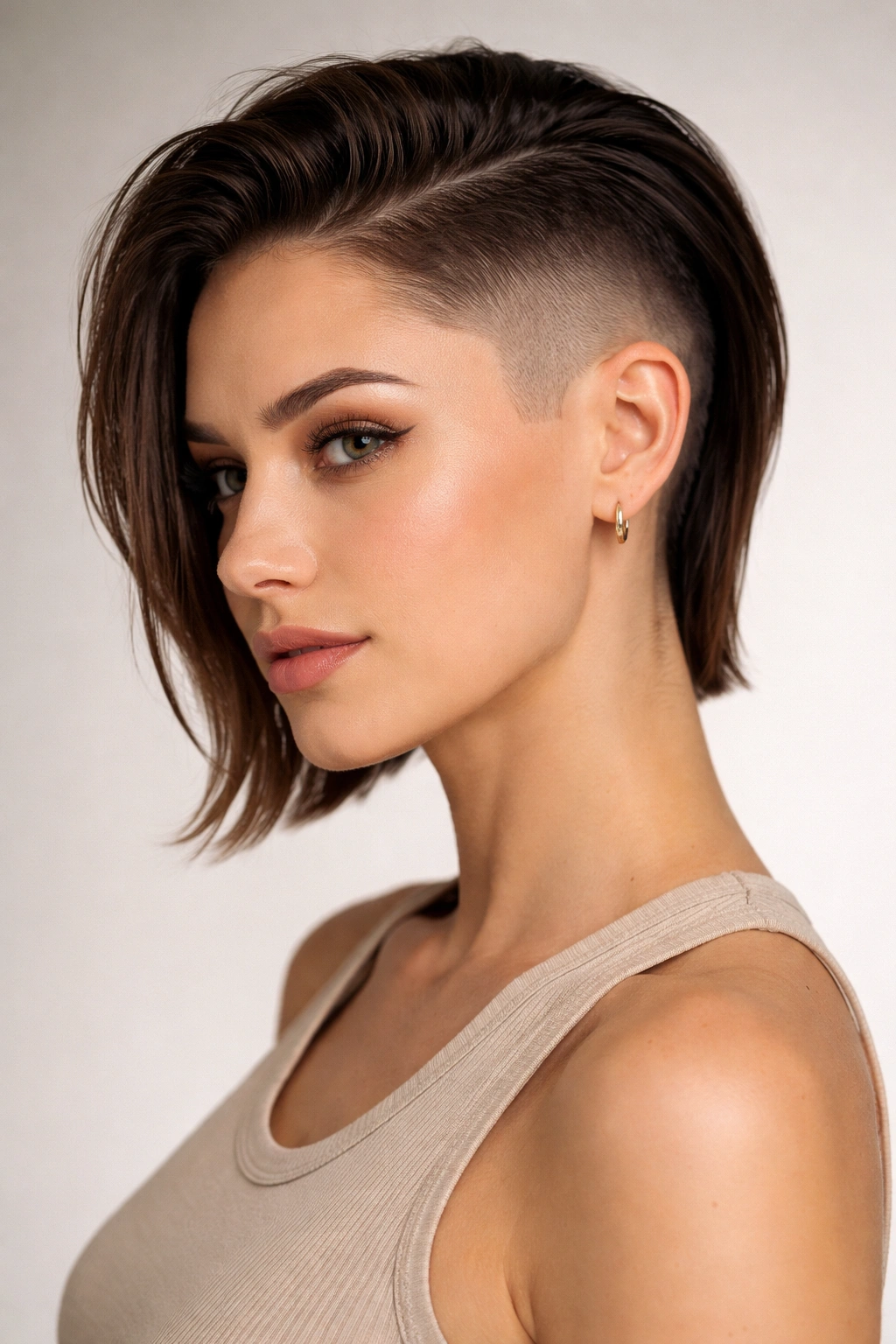 Portrait highlighting a precision fade with the top tucked behind the ear.
