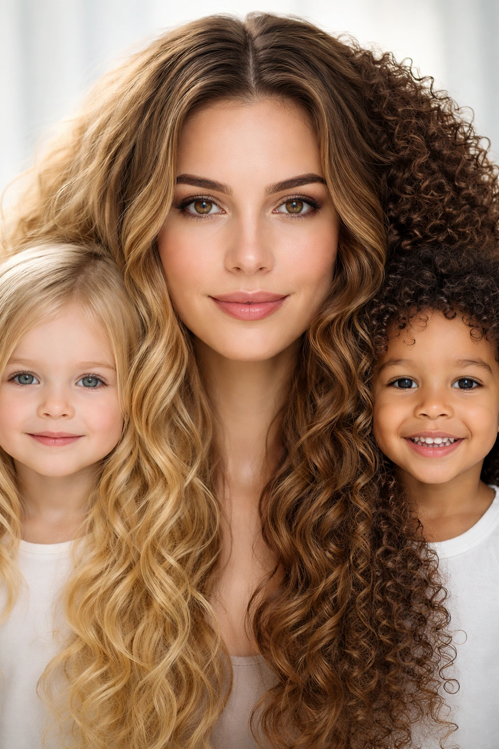 Portrait showing hair texture transitioning to reflect genetic variation in potential offspring