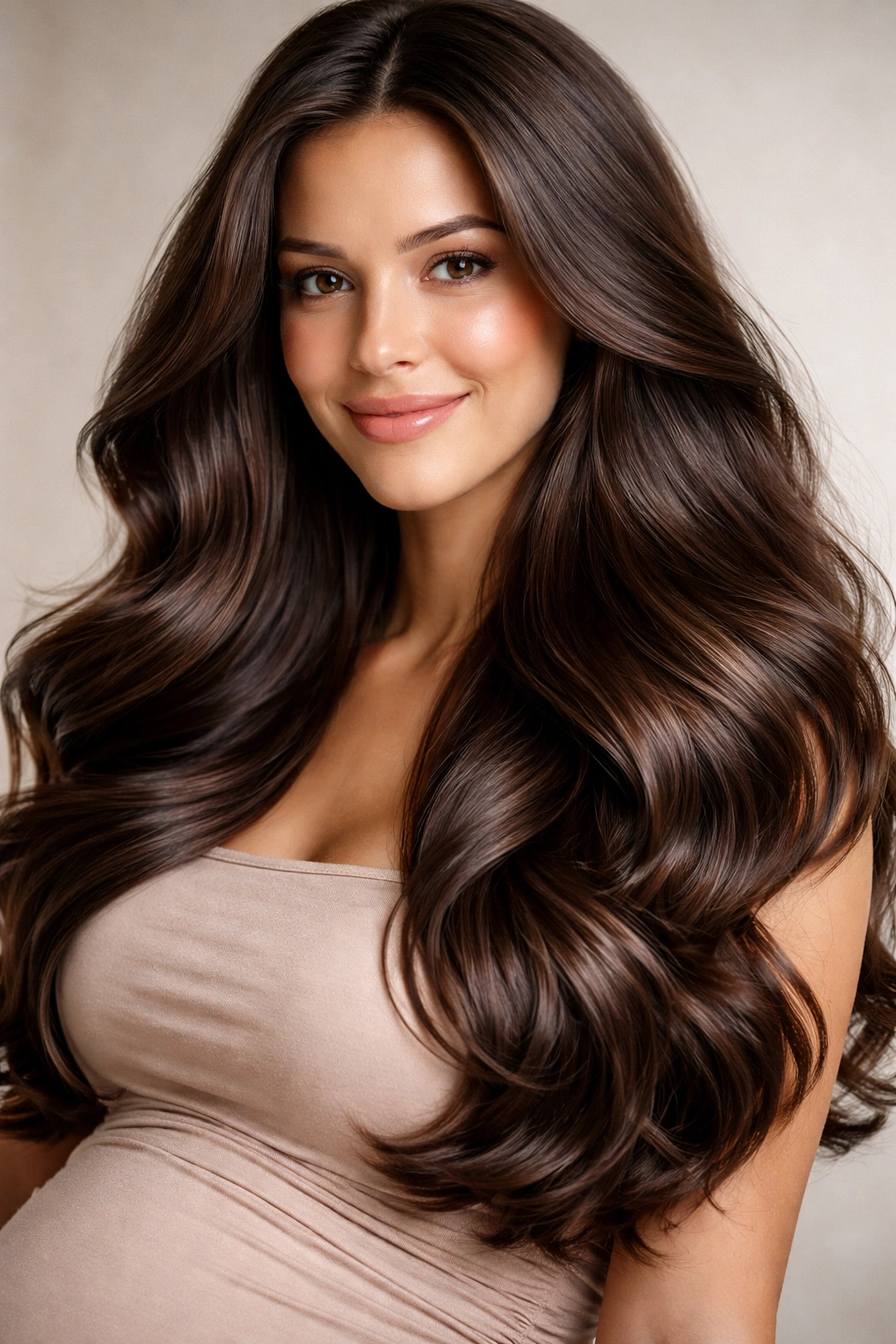 Close-up of thick glossy pregnancy hair with strong shine