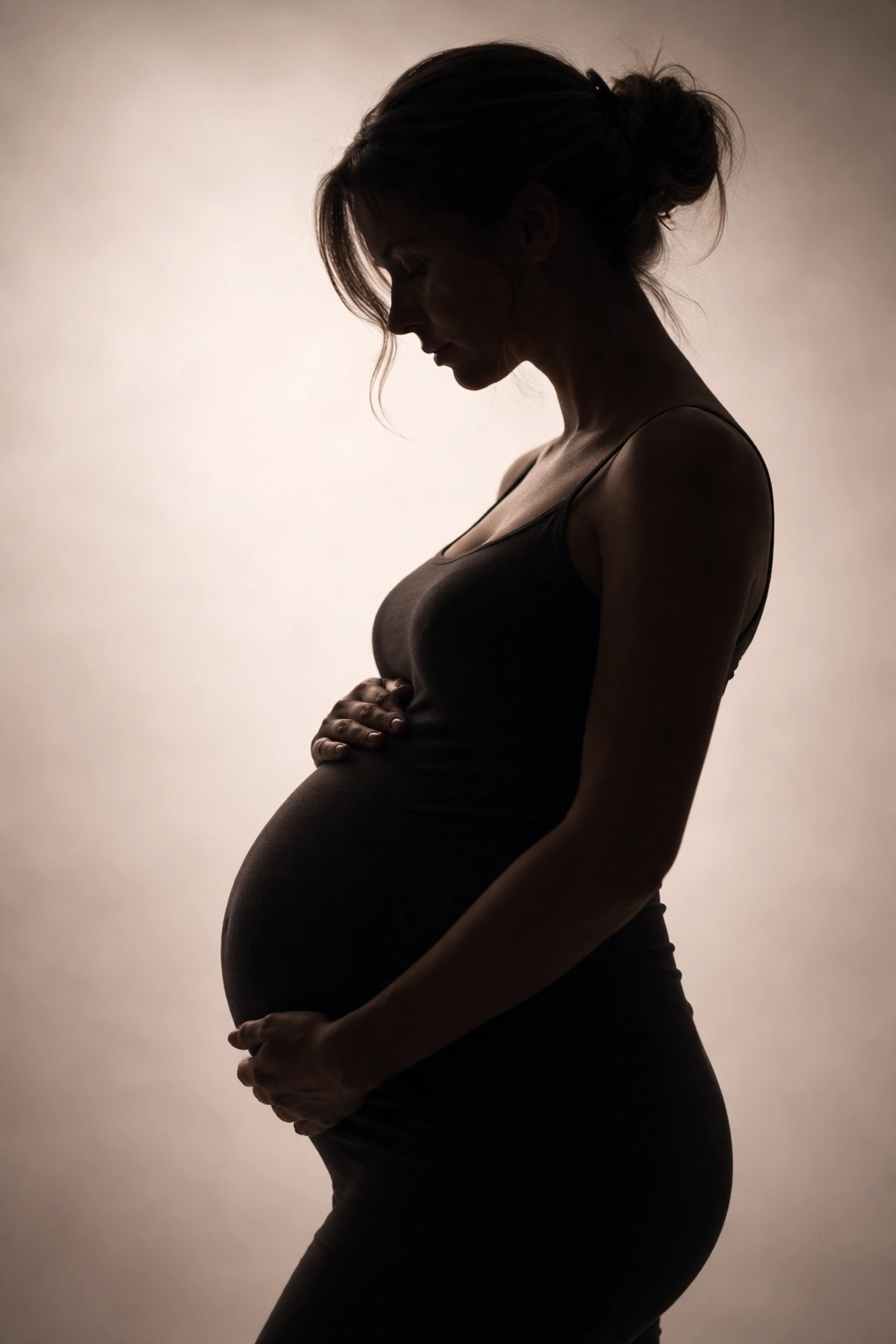 Silhouette of pregnant person representing caution around at-home laser devices.