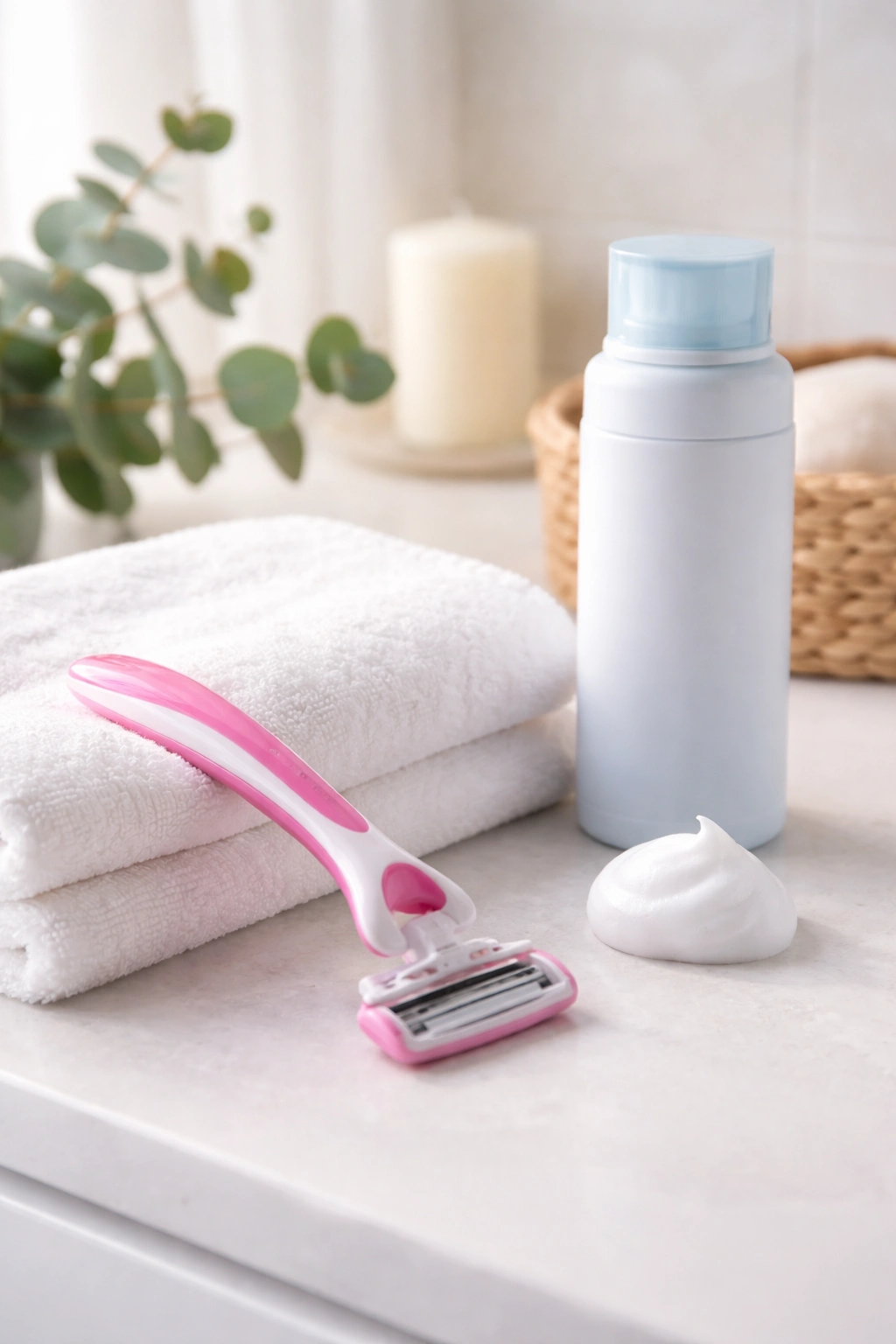 Pre-treatment shaving supplies in bathroom