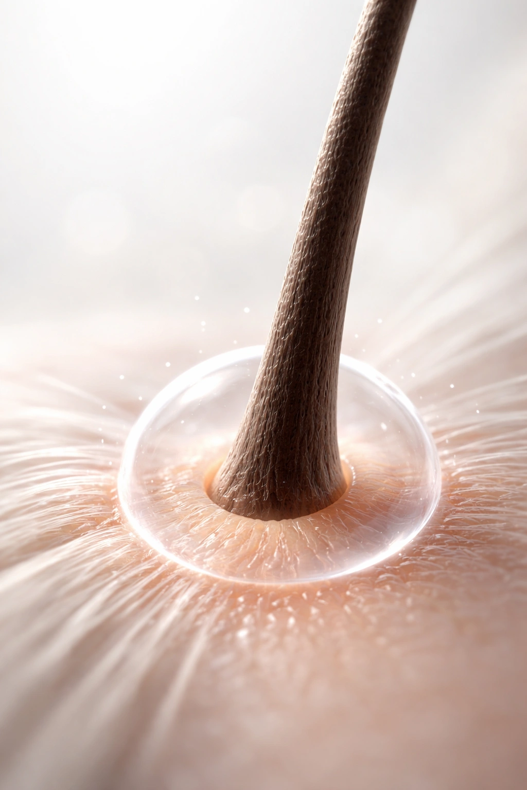 Close-up of a hair strand with a protective shield around the root, representing prevention strategies for future extensions