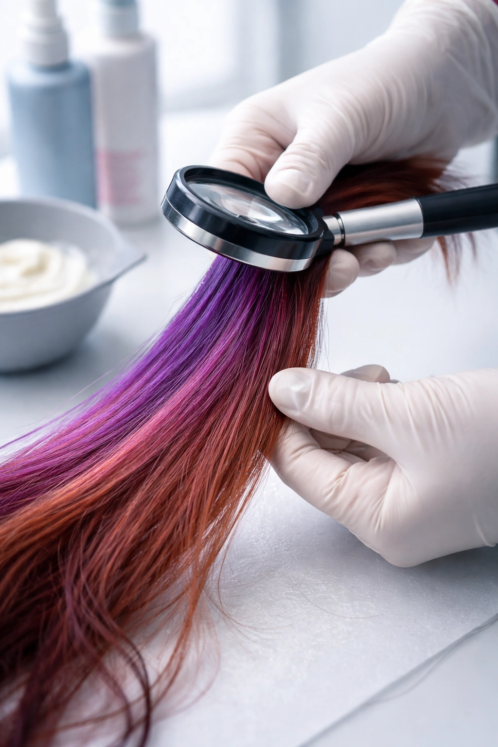 Hair strand on plain background with clinical lighting suggesting professional assessment.